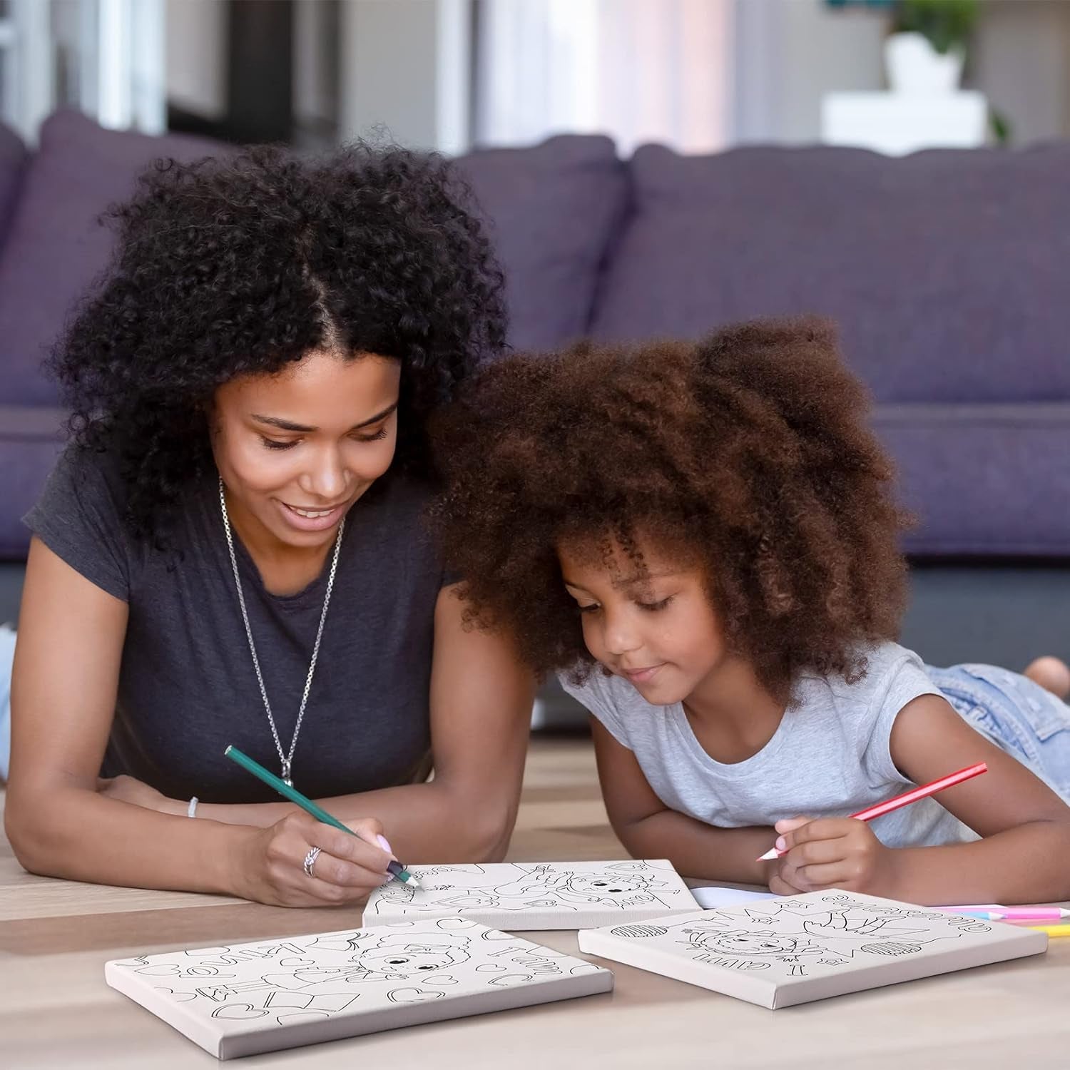 6 Pieces Black Girl Pre Drawn Canvas for Painting 8 X 10 Inch Pre Drawn Stretched Canvas Stretched Outline Canvas Sip and Paint Kit for Adults Kids Paint Birthday Gifts