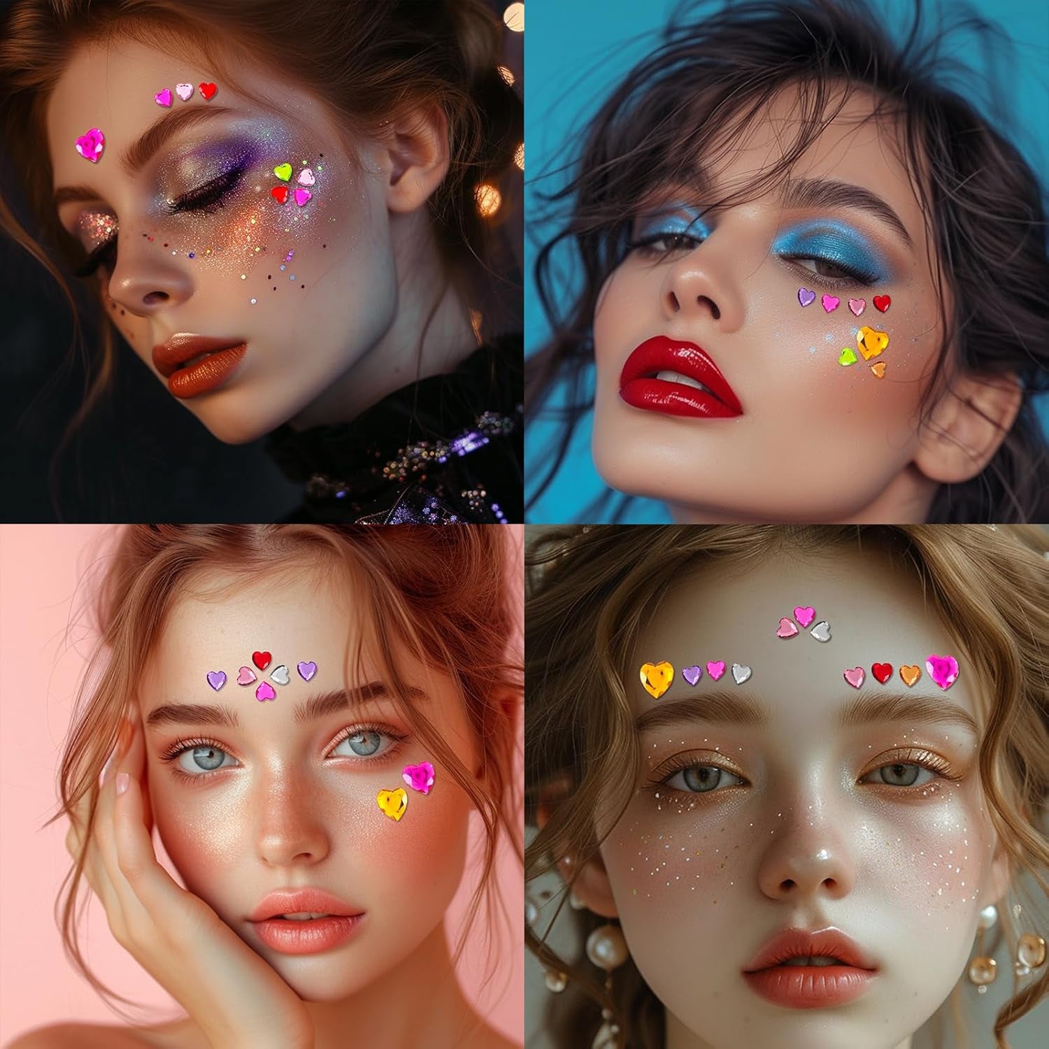 Heart Stickers Gem Stickers, 1190PCS Pink Self-Adhesive Blinger Hair Gems, Rhinestones for Nail Face, Decorative Stickers for Valentine'S Day, Wedding, Craft