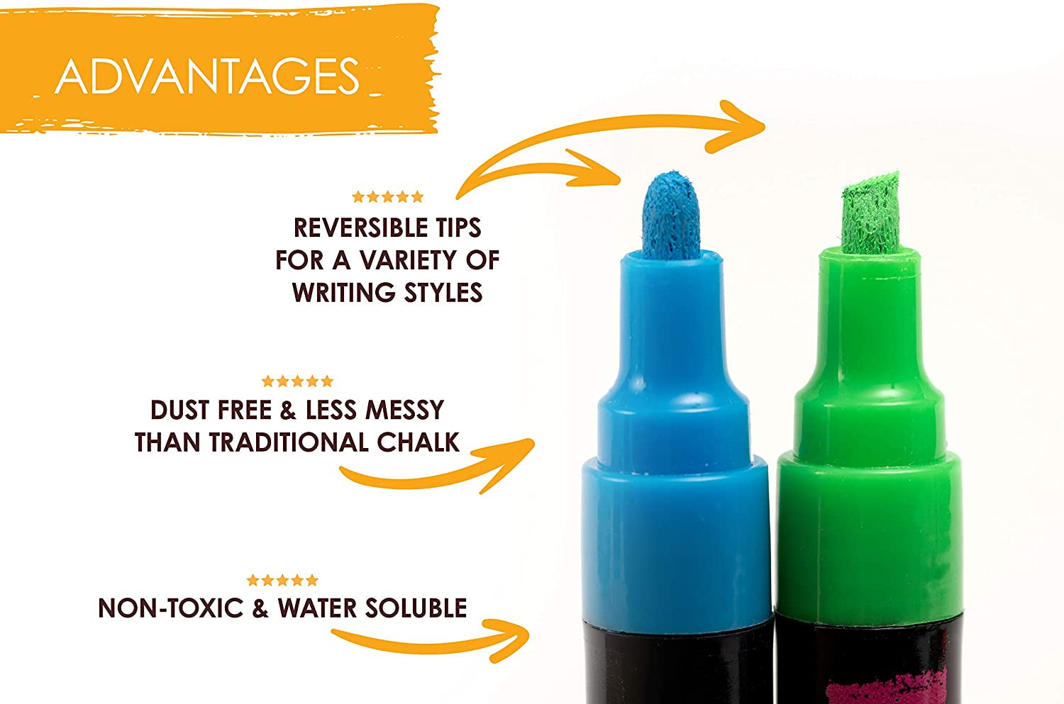 Chalk Markers - 8 Vibrant, Erasable, Non-Toxic, Water-Based, Reversible Tips, for Kids &amp; Adults for Glass or Chalkboard Markers for Businesses, Restaurants, Liquid Chalk Markers (Vibrant 6Mm)