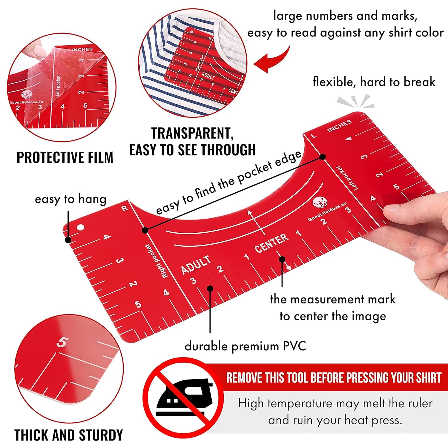 Tshirt Ruler Guide for Vinyl Alignment - T Shirt Ruler Guide for Heat Press, Shirt Measurement Tool for Heat Press, T-Shirt Ruler Centering Guide