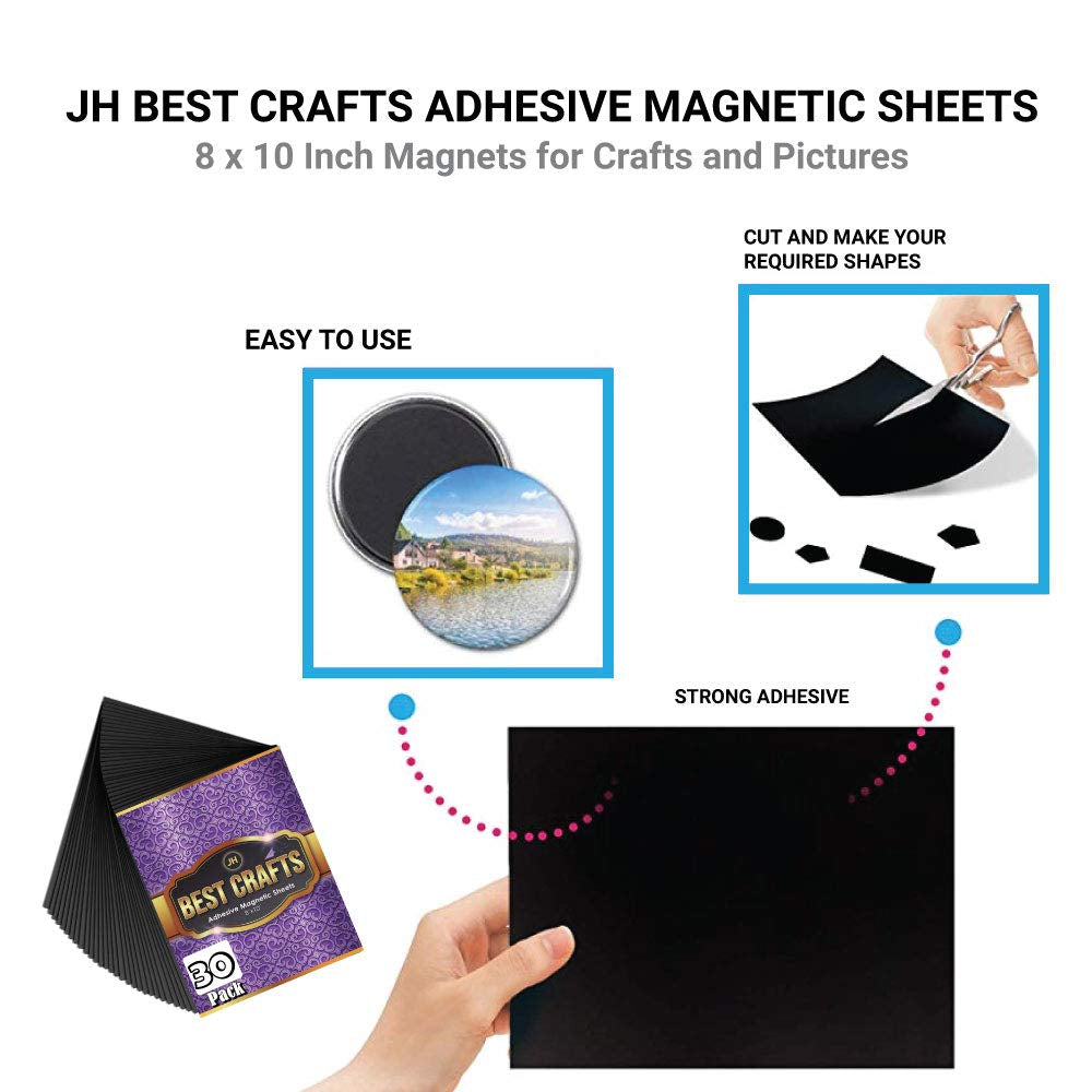 Adhesive Magnetic Sheets | Flexible Magnet with Adhesive Backing | 8 X 10 Inch Magnets for Crafts and Pictures | Cut to Any Size | Pack of 30