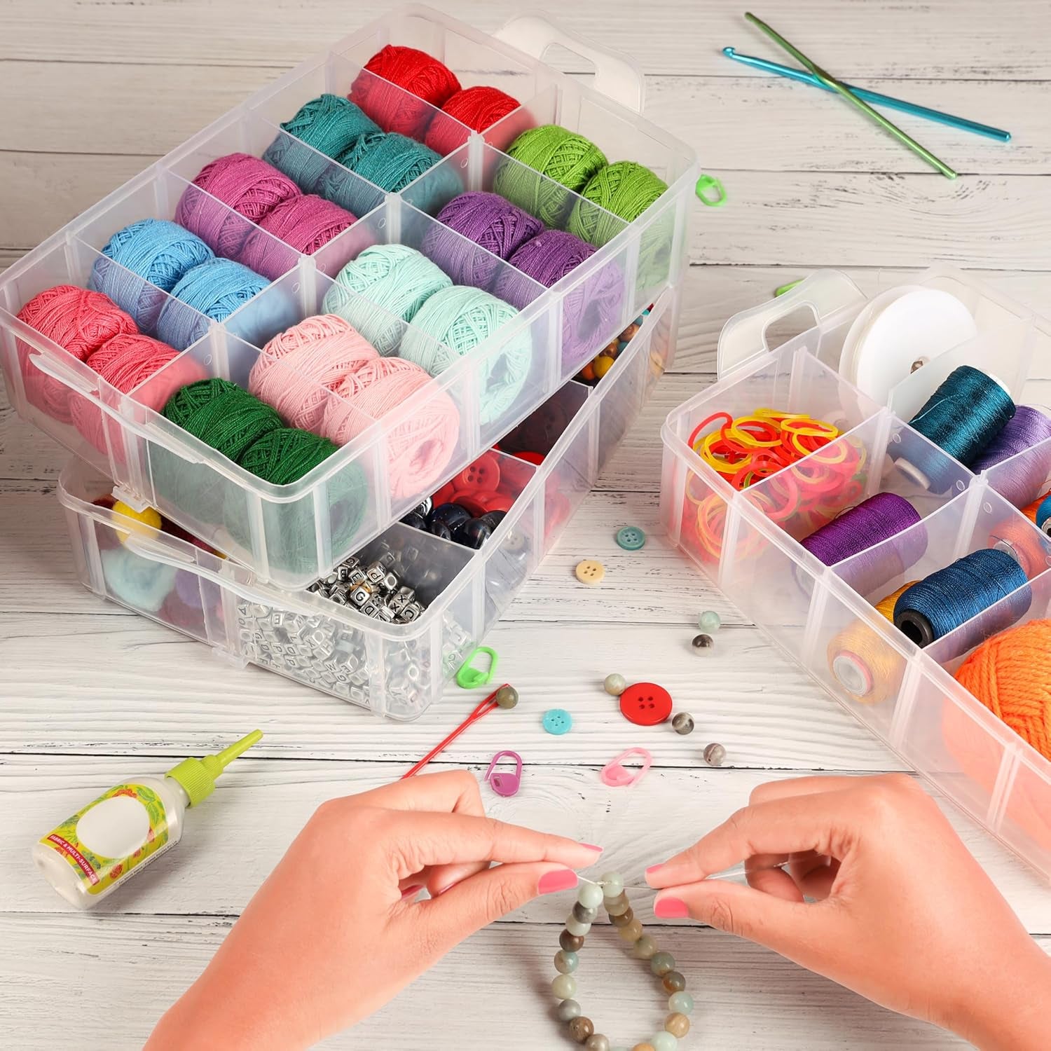 3 Layer Stackable Storage Container 30 Adjustable Compartments - Stackable Storage Box for Hot Wheels, Toys, Jewelry, Beads, Arts, Crafts, Washi Tape, - Sewing Box, Sewing Accessories Organizer