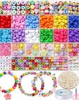Bead Bracelet Making Kit, Friendship Bracelets Making Beads Kit, Pony Beads Charms Beads Clay Flower Letter Beads for Jewelry Making Kit, DIY Arts and Crafts Gifts for Girls Age 6 7 8 9 10-12