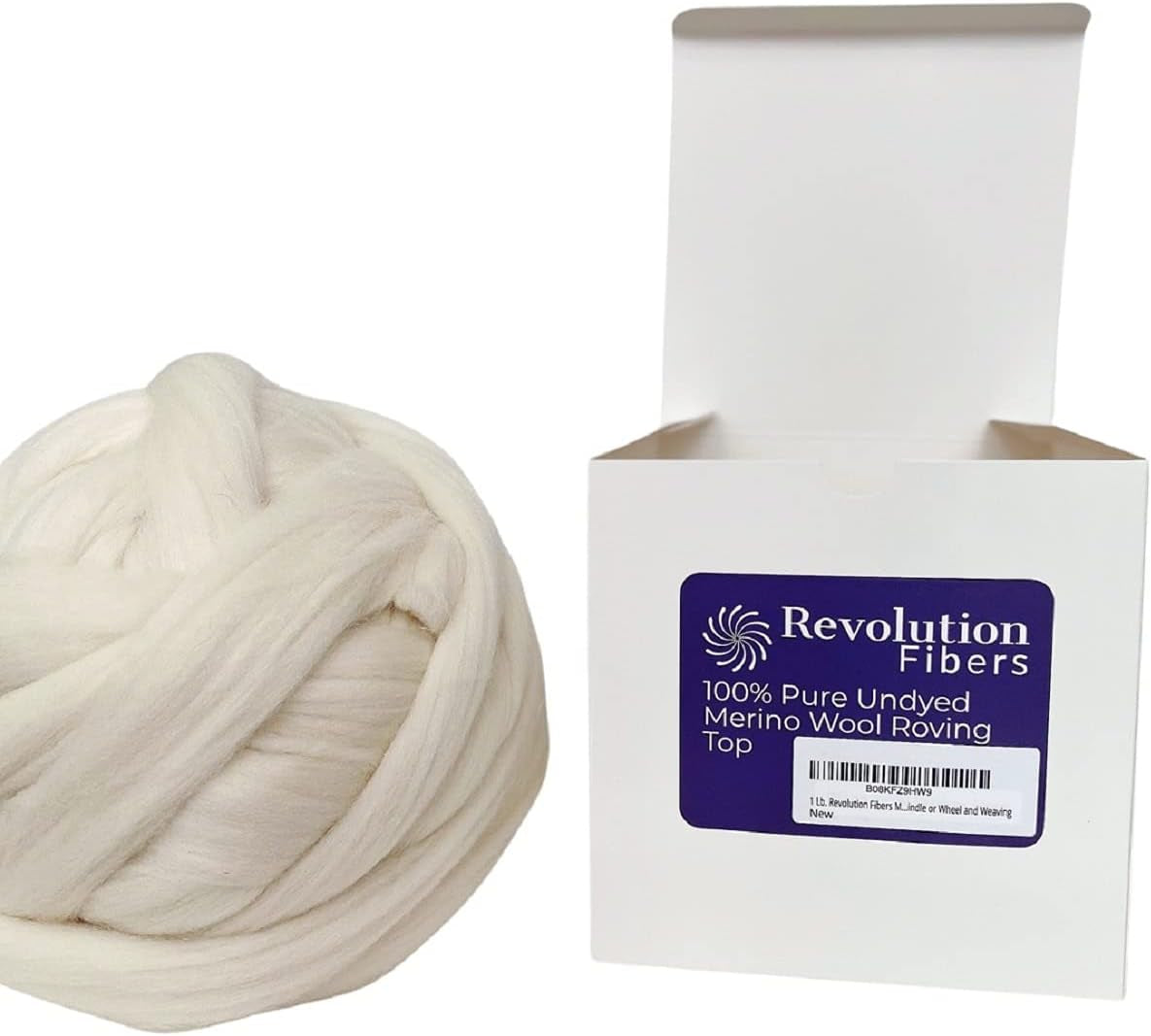 Merino Wool Roving 1 Lb (16 Ounces) for Spinning | Soft Chunky Jumbo Yarn for Arm Knitting Blanket |100% Natural Undyed (Off-White) Wool Yarn, Felting Core, Carded Stuffing