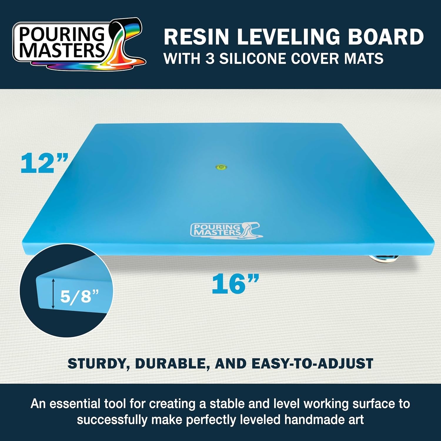 Leveling Board for Epoxy Resin, 16" X 12", 3 Silicone Cover Mats - Adjustable Precision Leveling Table for Self-Leveling Resin, Acrylic Pouring Paint, Molds, Arts, Crafts Projects Tool