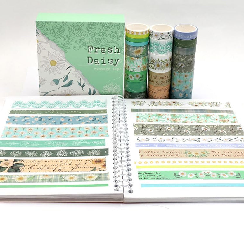 Washi Tape Set, 20 Rolls Aesthetic Decorative Floral Masking Tape,Green Flowers Washi Tapes for Scrapbooking Supplies,Journaling Supplies,Diy Crafts,Junk Journal Supplies