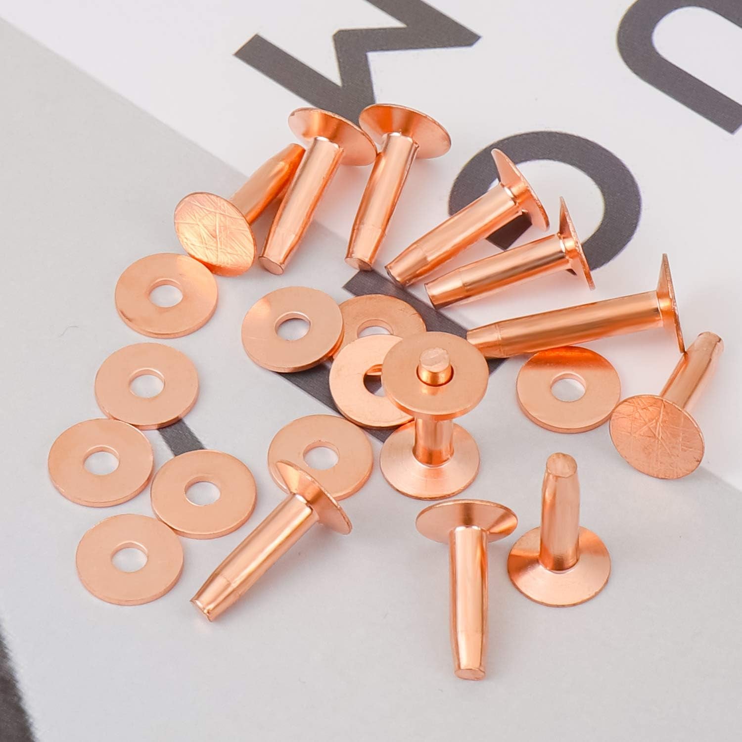20Pack Copper Rivets and Burrs (14Mm and 19Mm) with 2Pcs Punch Rivet Tool for Belts, Bags, Collars, Leather-Crafting, Bracelets
