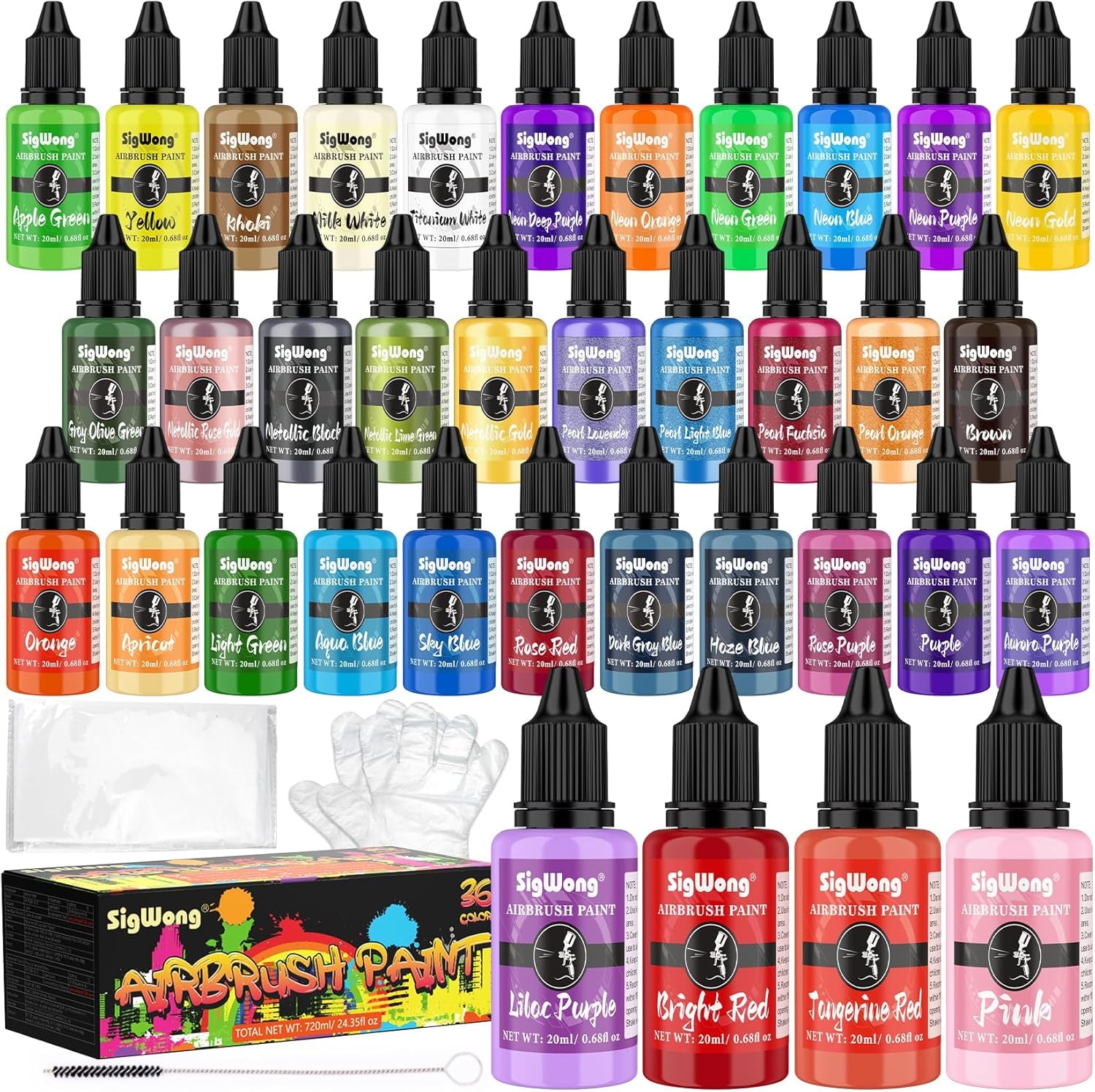Airbrush Paint Set - 26 Colors Airbrush Paint, Ready to Spray, Water Based Acrylic Airbrush Paint Kit for Metal, Plastic Models, Leather - 0.7Fl Oz
