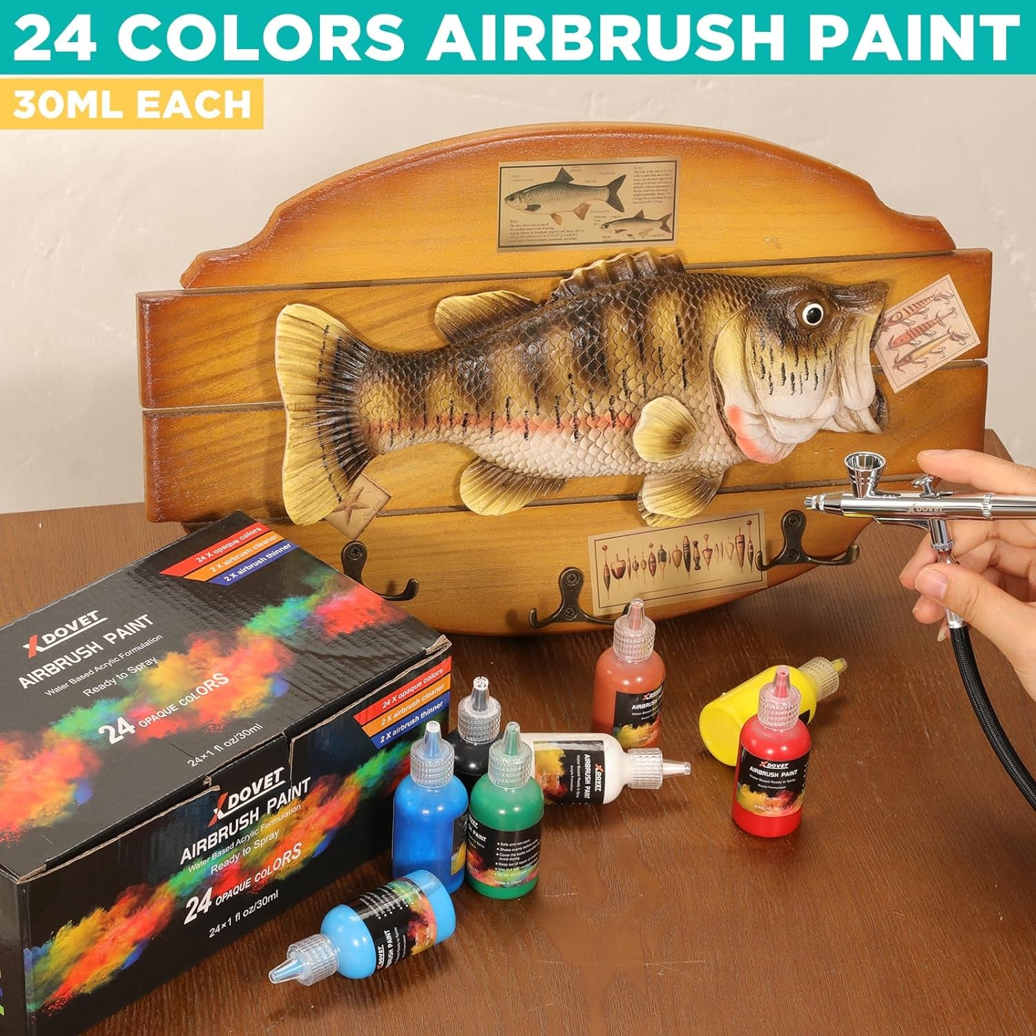 24 Colors Airbrush Paint Set (30 Ml/1 Oz) with Thinner & Cleaner, Ready to Spray, Opaque & Neon Colors, Water-Based, Premium Acrylic Airbrush Paint Kit for Beginners, Hobbyist and Artists