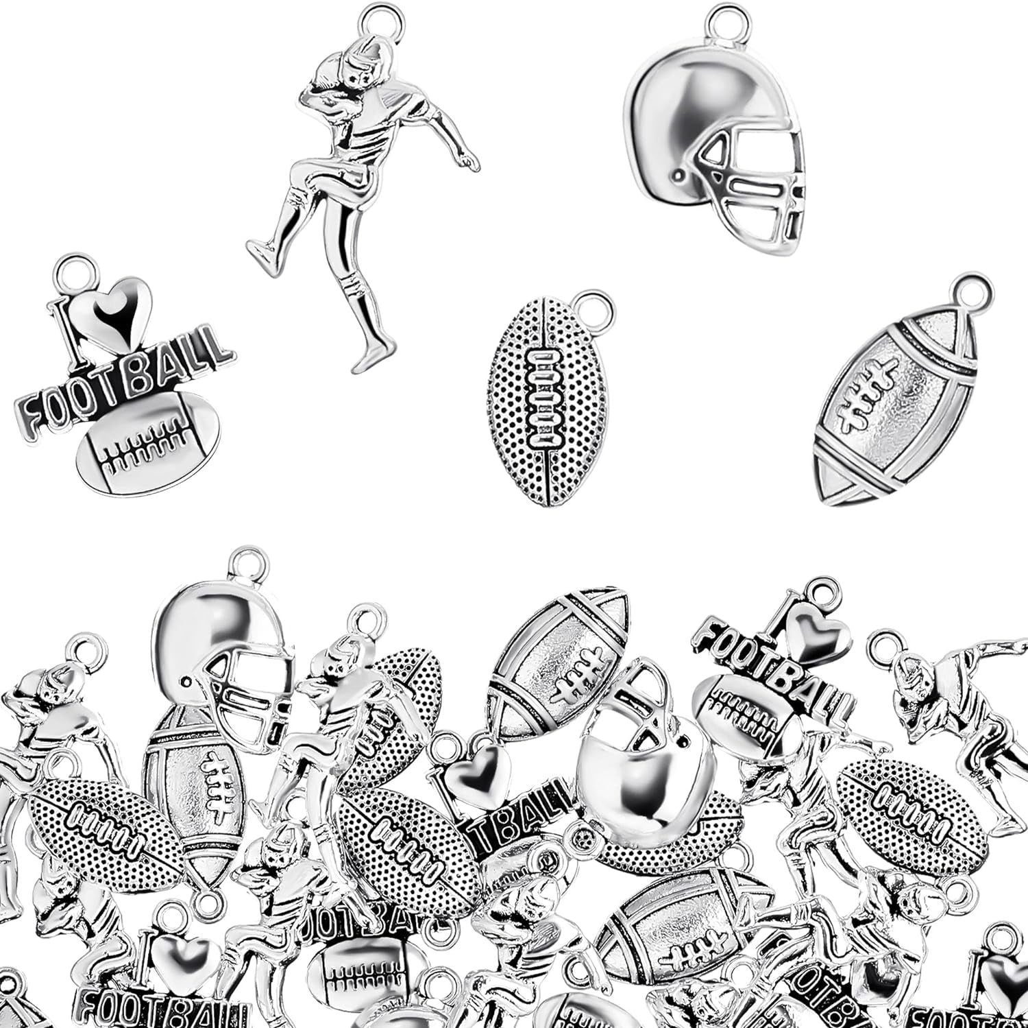 70 Pieces Football Charms Mixed Silver Football Player'S Bat Beads Pendants Necklace Crafting Sport Charms Jewelry Making Findings Accessory DIY Necklace Bracelet