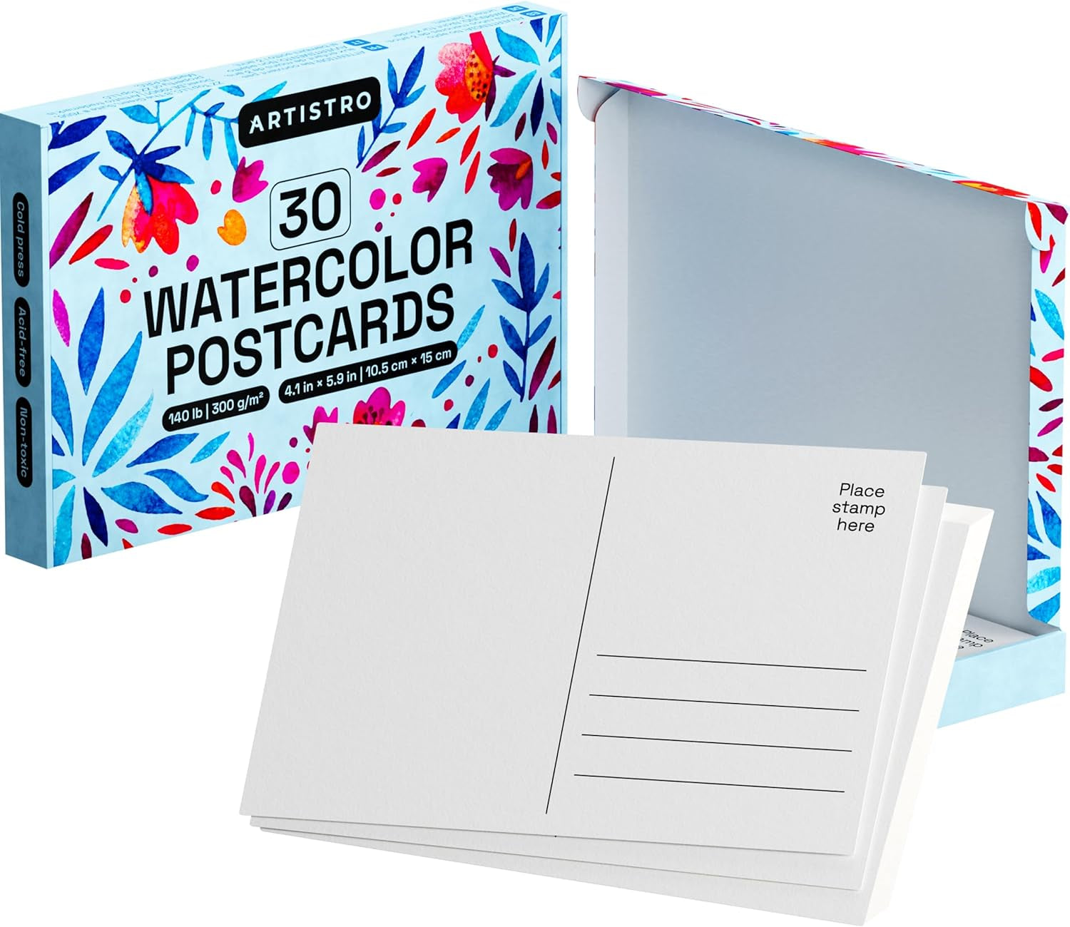 30 Watercolor Postcards 4X6 Inches - Heavyweight Paper Cards 140Lb (300Gsm) - Blank Postcards for Mailing, DIY Thank You Card, Greetings Cards, Christmas, Invitations, Birthday and More