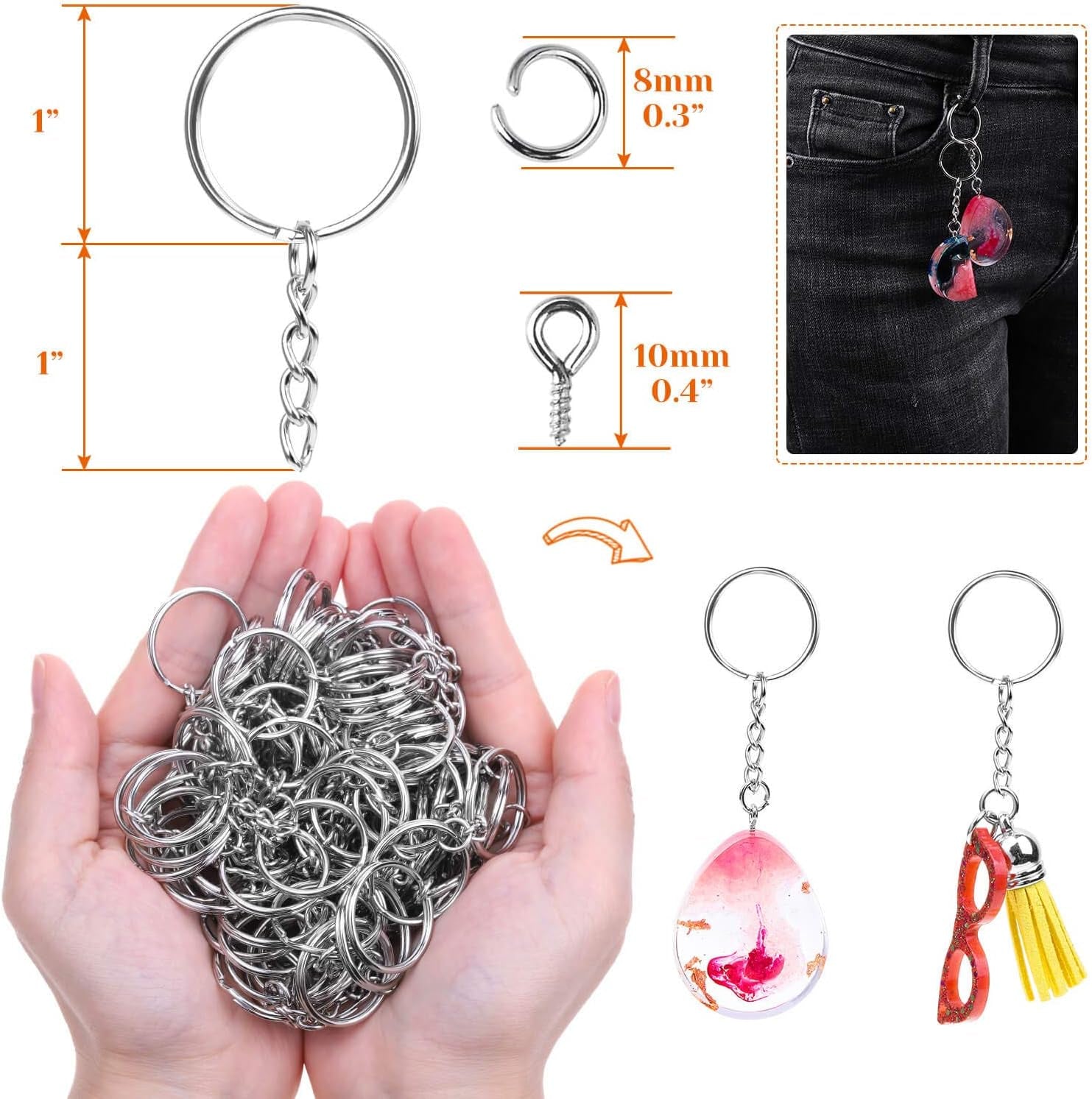 360Pcs Keychain Bulk, 120Pcs Keychain Rings with Chain and 120Pcs Open Jump Ring with 120Pcs Screw Eye Pins for Crafts and Jewelry Making