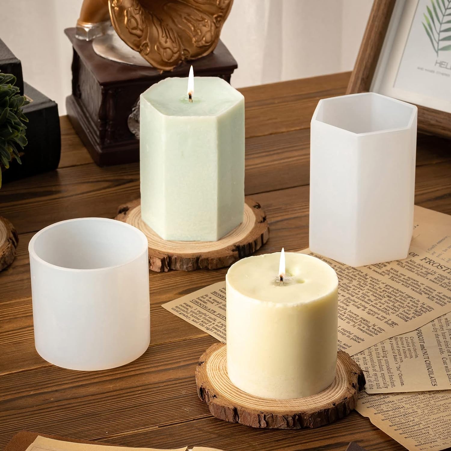 Candle Molds for Candle Making, 4PCS Cylinder Silicone Candle Molds and 2PCS Hexagon Silicone Candle Molds for Making Candle, DIY Craft