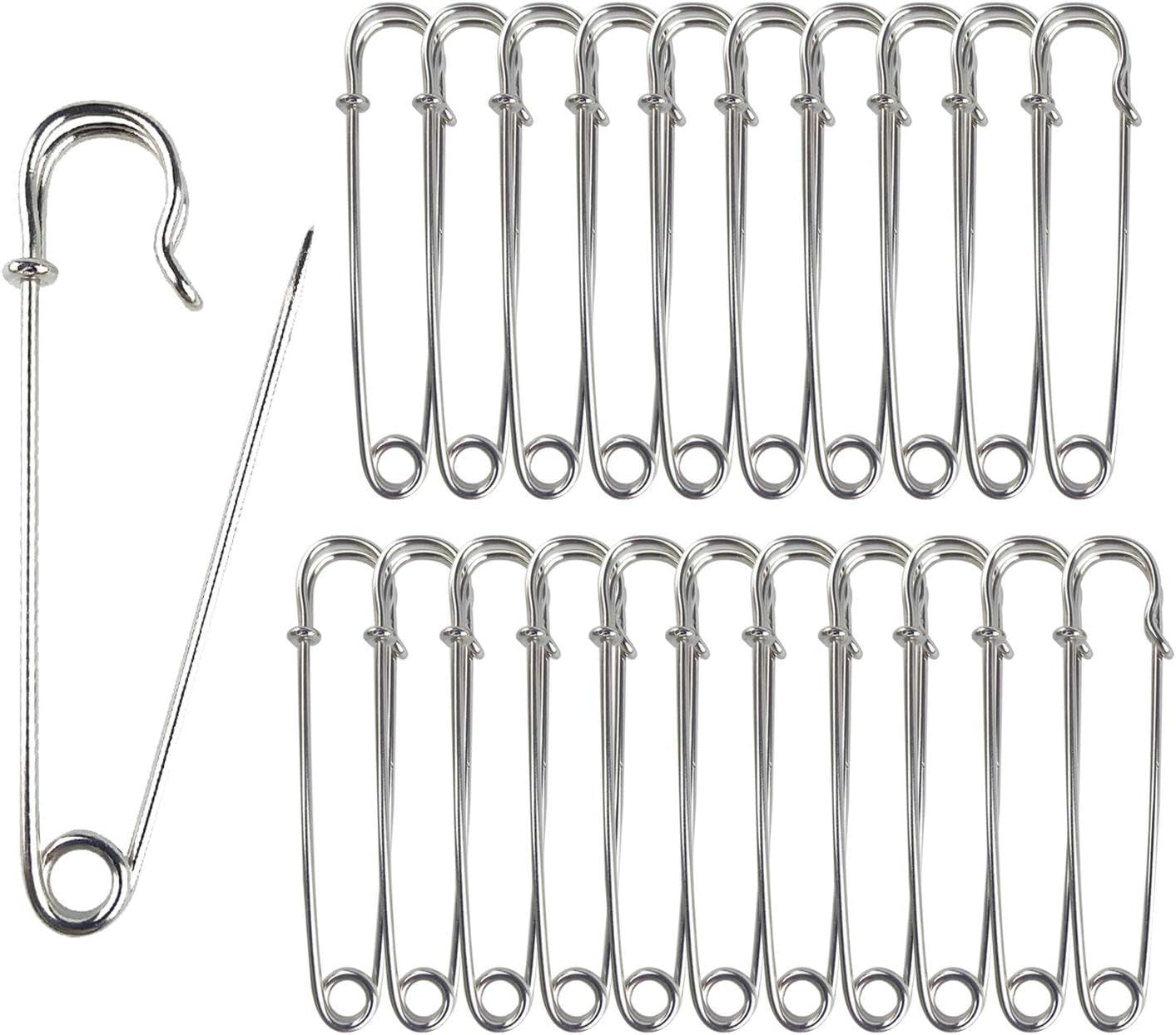 60PCS Large Safety Pins, Durable, Rust-Resistant Nickel Plated Steel Pins Size 4, 2.2Inch /55Mm