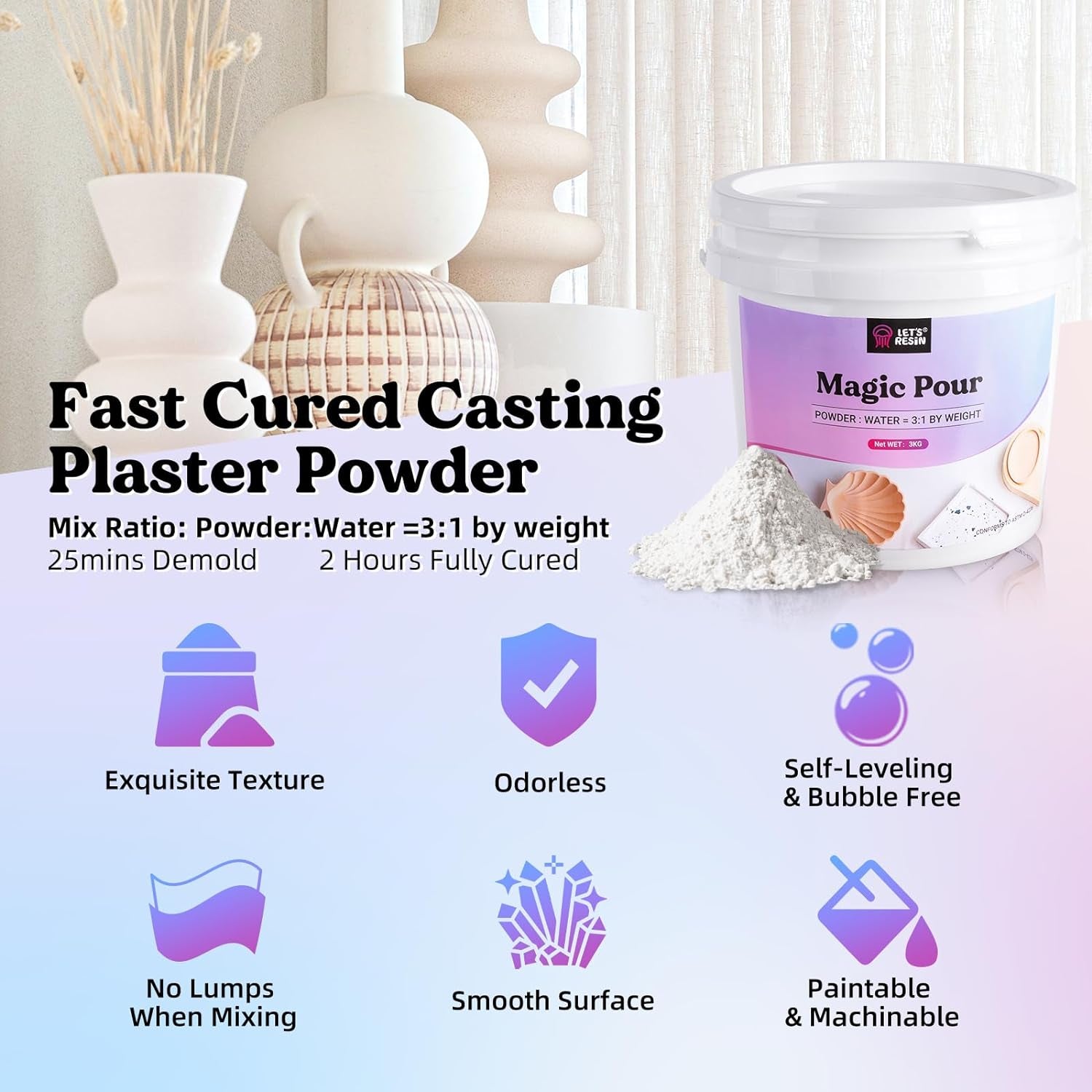Resin Casting Powders 3000G, Fast Cured Casting Resin Kit for Beginners,20~30 Minutes De-Mold, Water Activated Plaster Powder Casting Kit for Resin Molds, Easy Mixing & Self Leveling