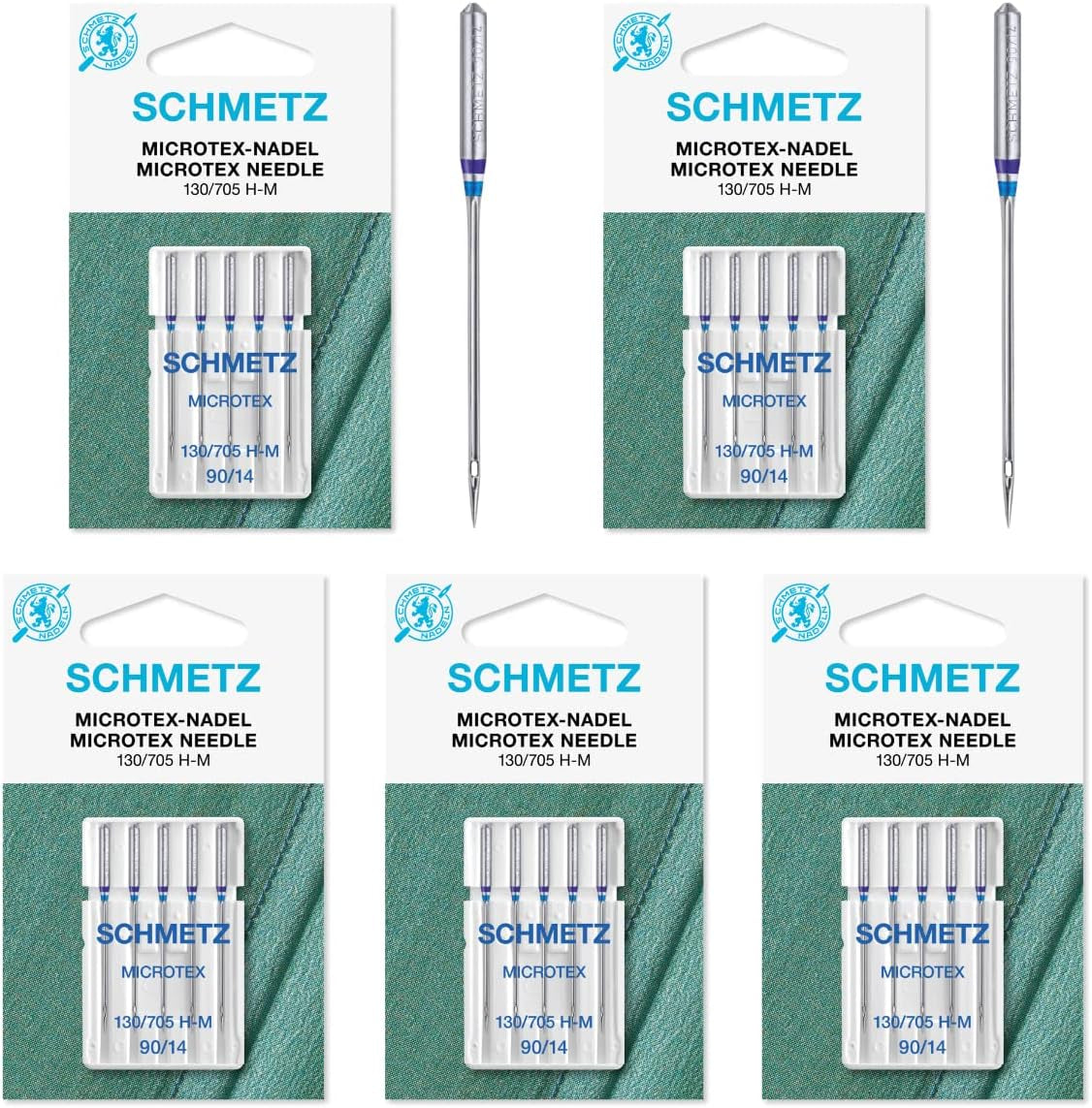 Microtex Sharp Sewing Machine Needles - Quilting & Topstitching Supplies, Size 90/14, 5-Needle Card, Pack of 5
