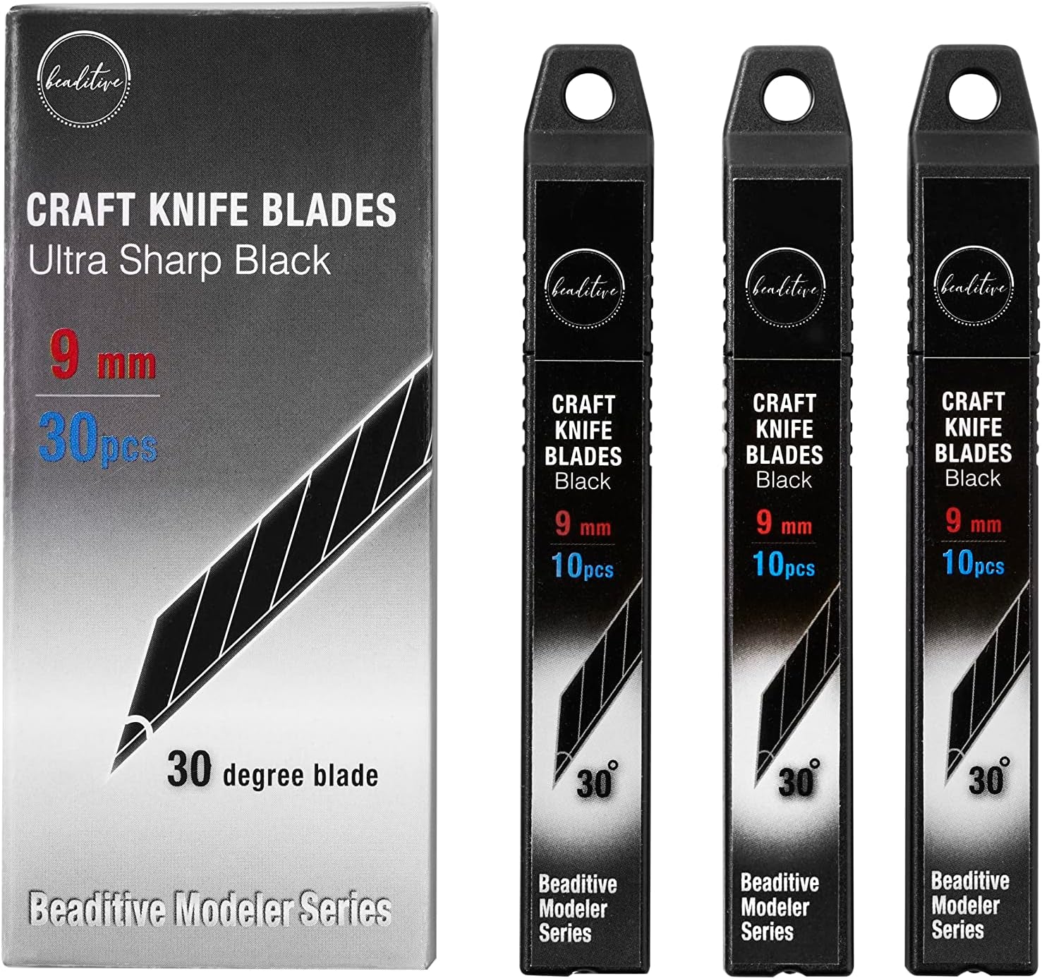 Detail Craft Knife Blades (30 Pcs) - 30 Degree Snap-Off Utility Knife Blade - Art, Craft, Model Making (Ultra Sharp Black)