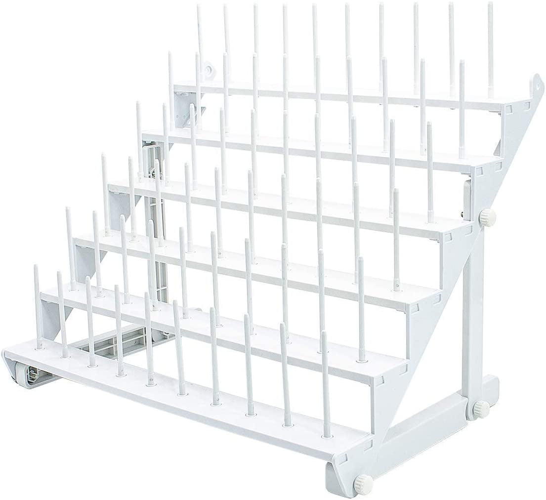 Thread Rack for 60 Spools or 30 Cones, Wall Mounted Large Thread Holder with Long Pegs, Bright White Plastic Thread Stand for Embroidery Serger Sewing Thread Storage and Hair Braiding