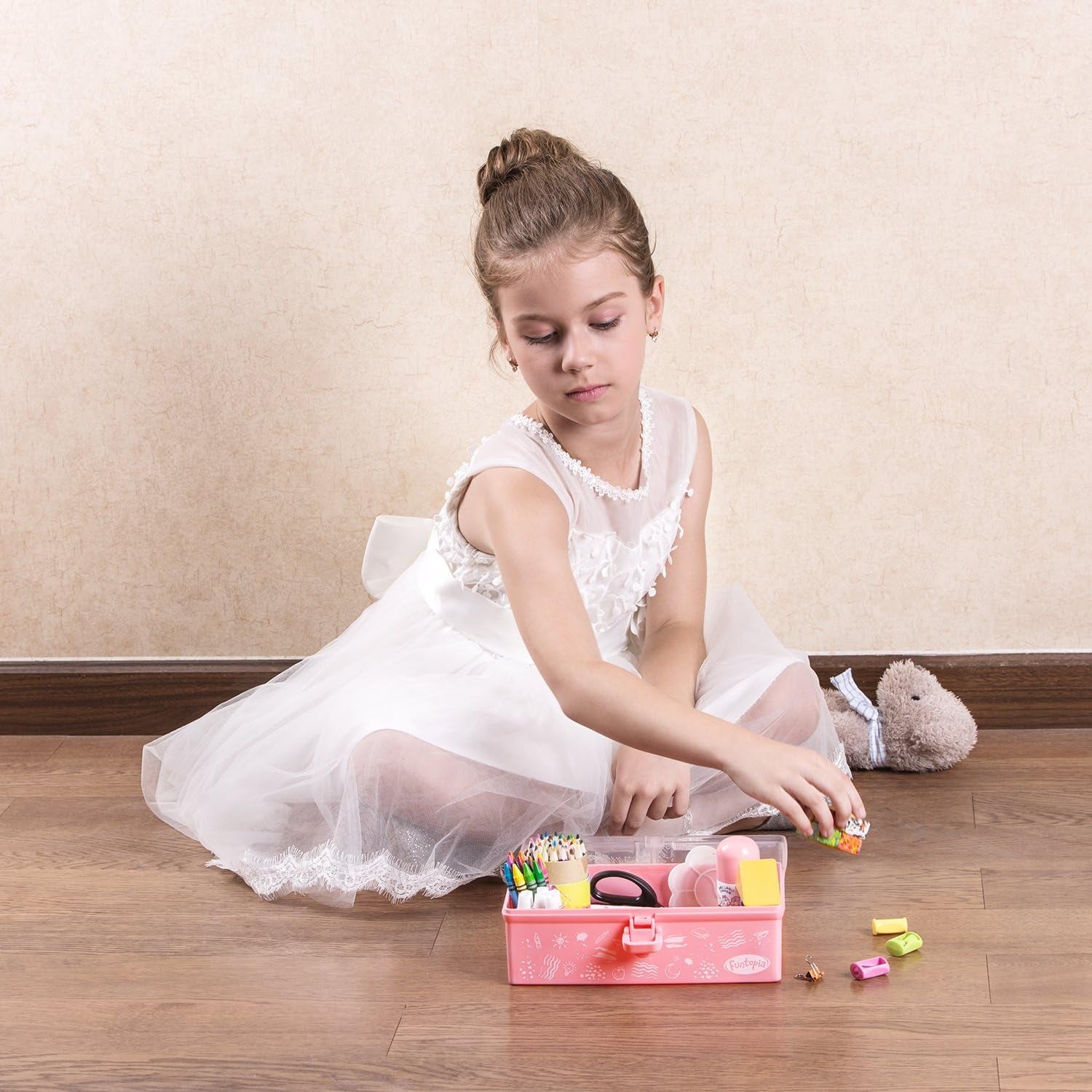 Plastic Art Box for Kids - Portable Multi-Purpose Storage Box for Toys, Crafts, Art Supplies - Pink