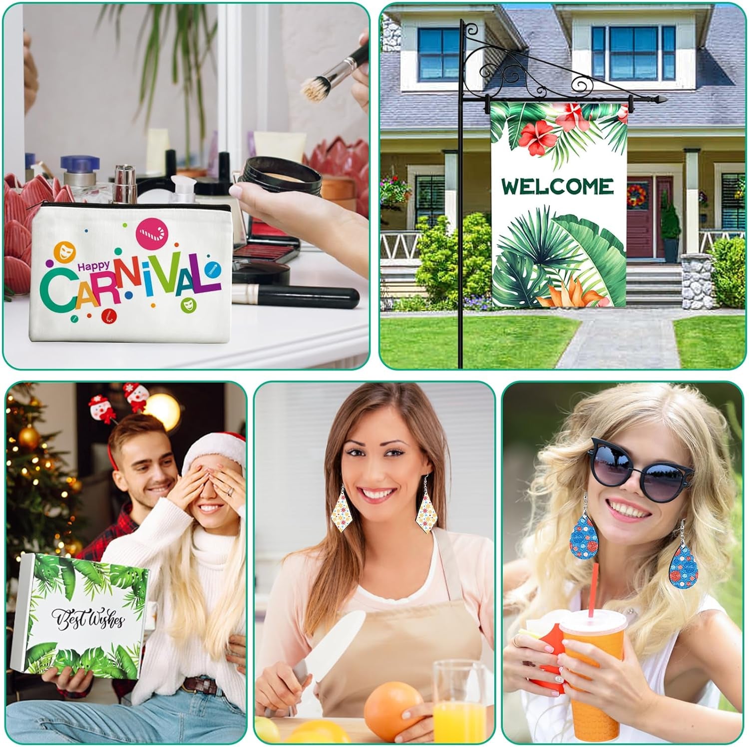 114Pcs Sublimation Blanks Products, Sublimation Blanks Set Including DIY Blank Makeup Bag, Keychain, Earring, Pillow Cover, Mouse Pad, Coaster, Garden Flag for Sublimation Transfer Heat Press Craft