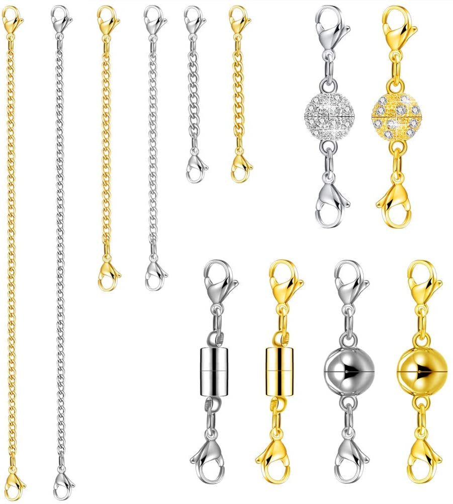 QACOWW 12 Pieces Necklace Extenders, Chain Extenders for Necklaces, Gold Jewelry Extenders, Chain Extenders for Necklace Bracelet Anklet Jewelry (Gold and Silver)