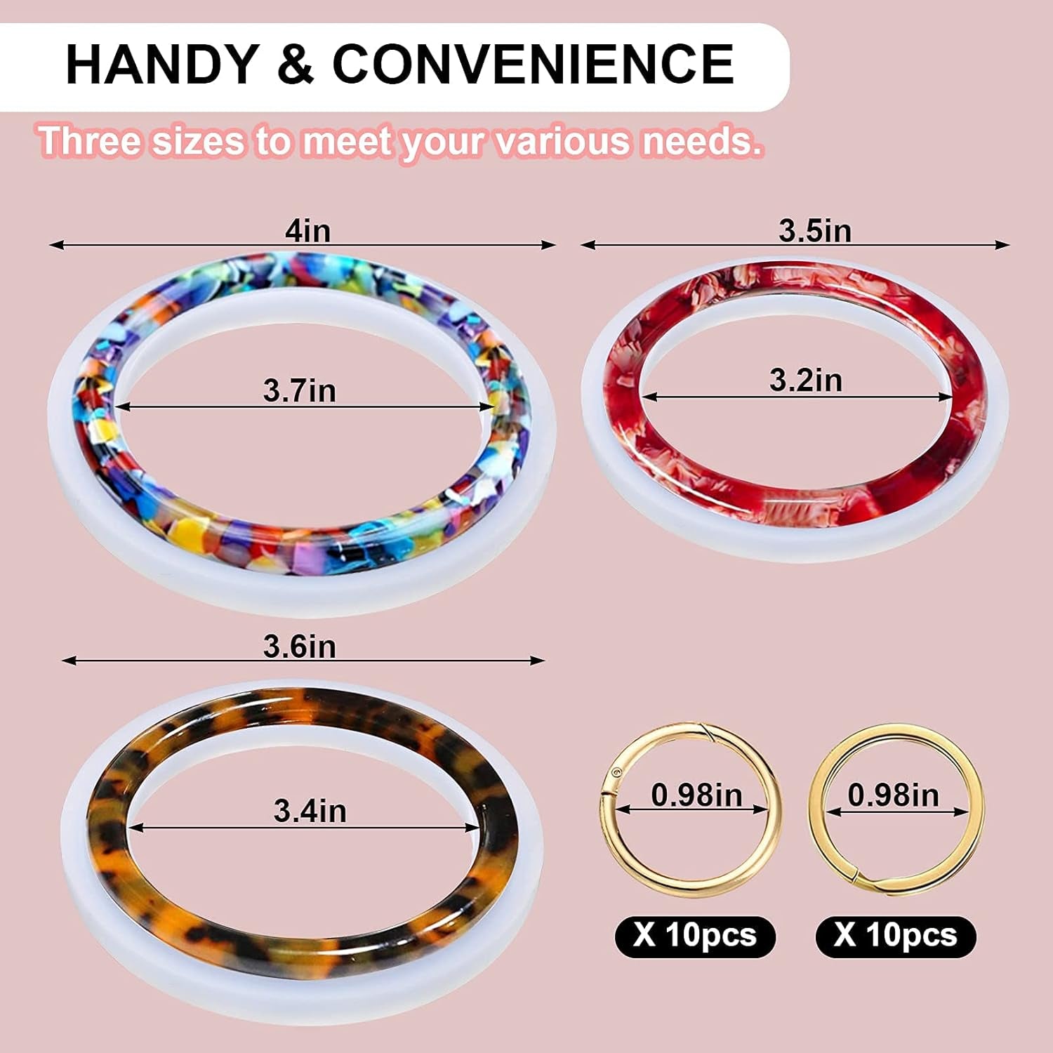 Wristlet Keychains Molds, Key Ring Bracelet Molds for Epoxy Resin Molds Casting, Silicone Mold for Car Key Chain Bracelets Wristlet Wallet with 10Pcs Key Chains and 10Pcs Key Rings