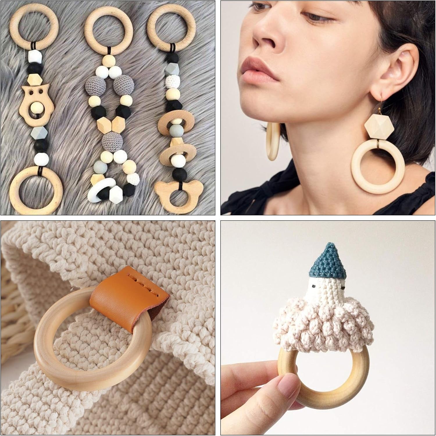 10 Pcs Macrame Wooden Rings, 60Mm/2.4Inch Natural Unfinished Solid Wood Hoops for DIY Craft Pendant Connectors Jewelry Making