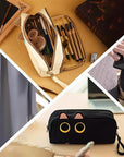Hongdian Large Capacity Pencil Case Black Color, 3D Cat Pen Bags Pencil Pouch Organizer for Office College School