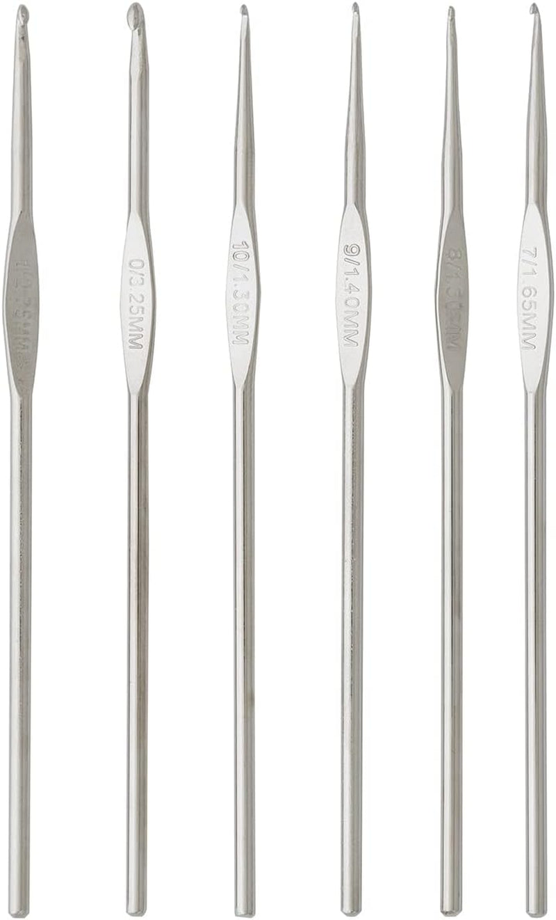3396276STSM Steel Crochet Hook Set, US Sizes 0, 1, 7, 8, 9, 10, Silver