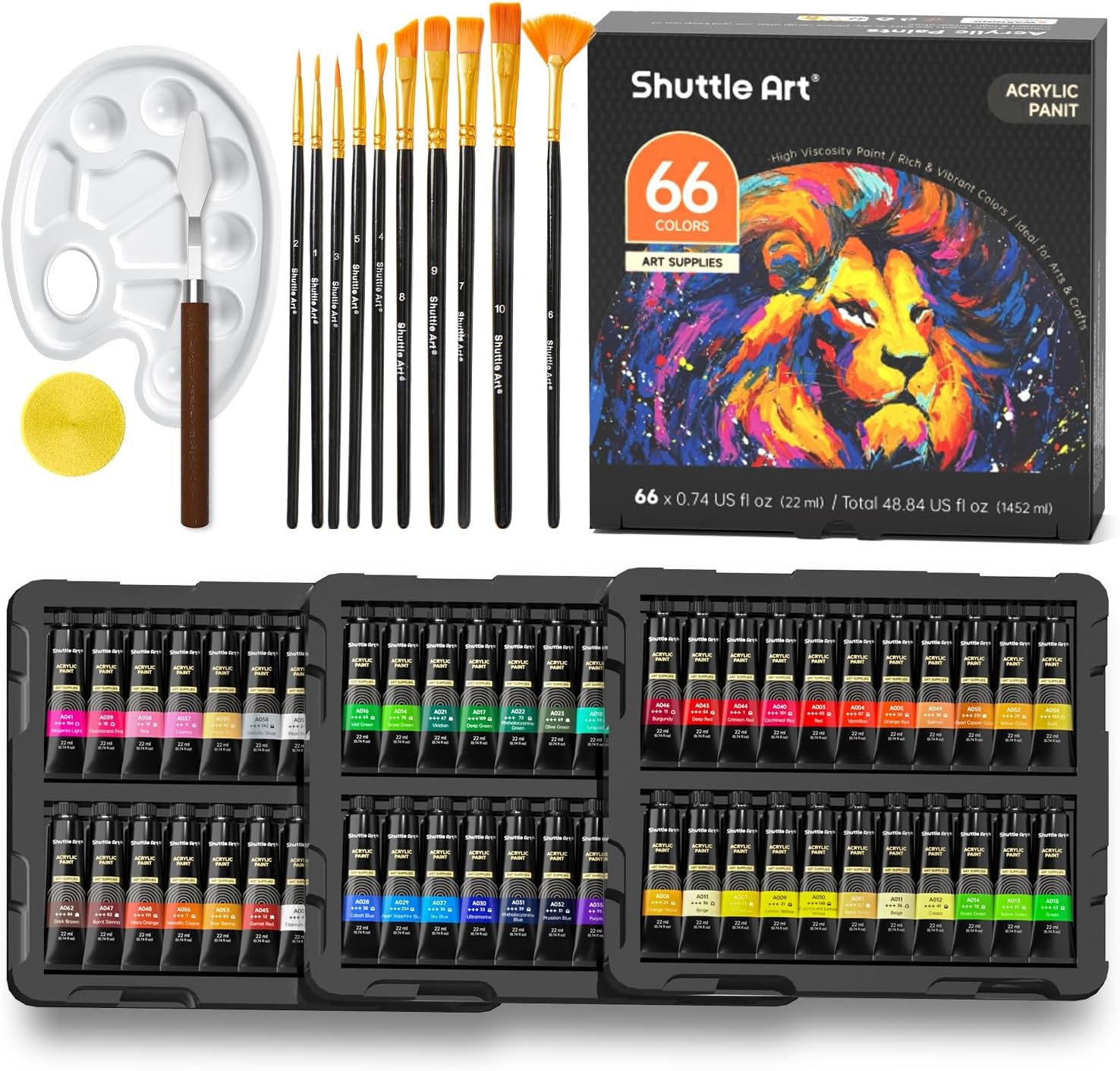 82 Pack Acrylic Paint Set,  66 Colors Acrylic Paint with 10 Brushes, 22Ml/0.74Oz Tubes, Vibrant Colors, Artist Painting Supplies for Kids, Adults Painting &amp; Crafting on Canvas, Wood Ceramic