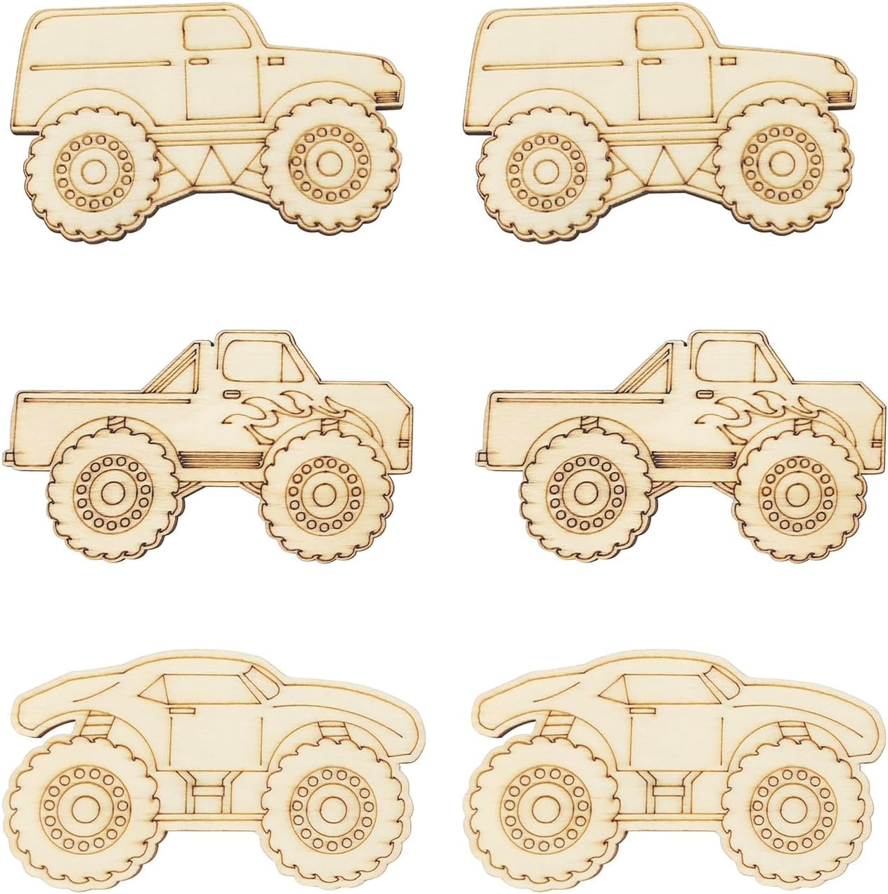 30 Pack Unfinished Wood Monster Truck Cutouts Crafts Truck Party Game Favors Vehicles to Paint Wooden Truck Hanging Ornaments DIY Gift Tags for Home Party Decoration Craft Project
