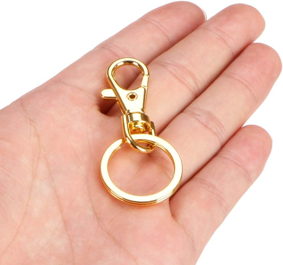 5 Set Key Chain Flat Key Rings Women Metal Swivel Clasps Snap-On Keychain Ring Hook Spring Clip Snap Hook Lobster Clasp for Keys, Lanyards Jewelry Findings, round Edge, Gold
