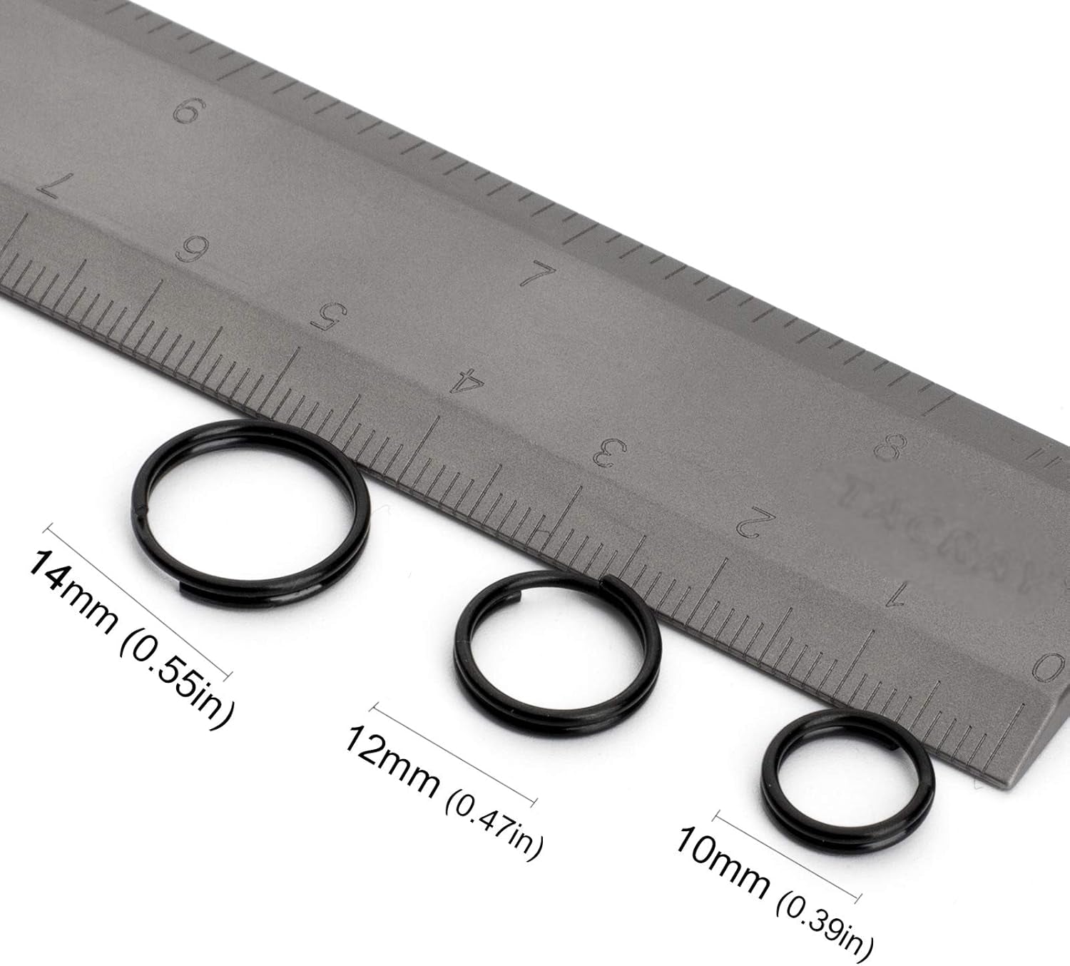 Titanium Key Rings Split Rings, Small Keyrings, Jump Rings for Necklaces, Keys, Jewelry Attachment - 15Pcs Mix 10/12/14Mm (Black)