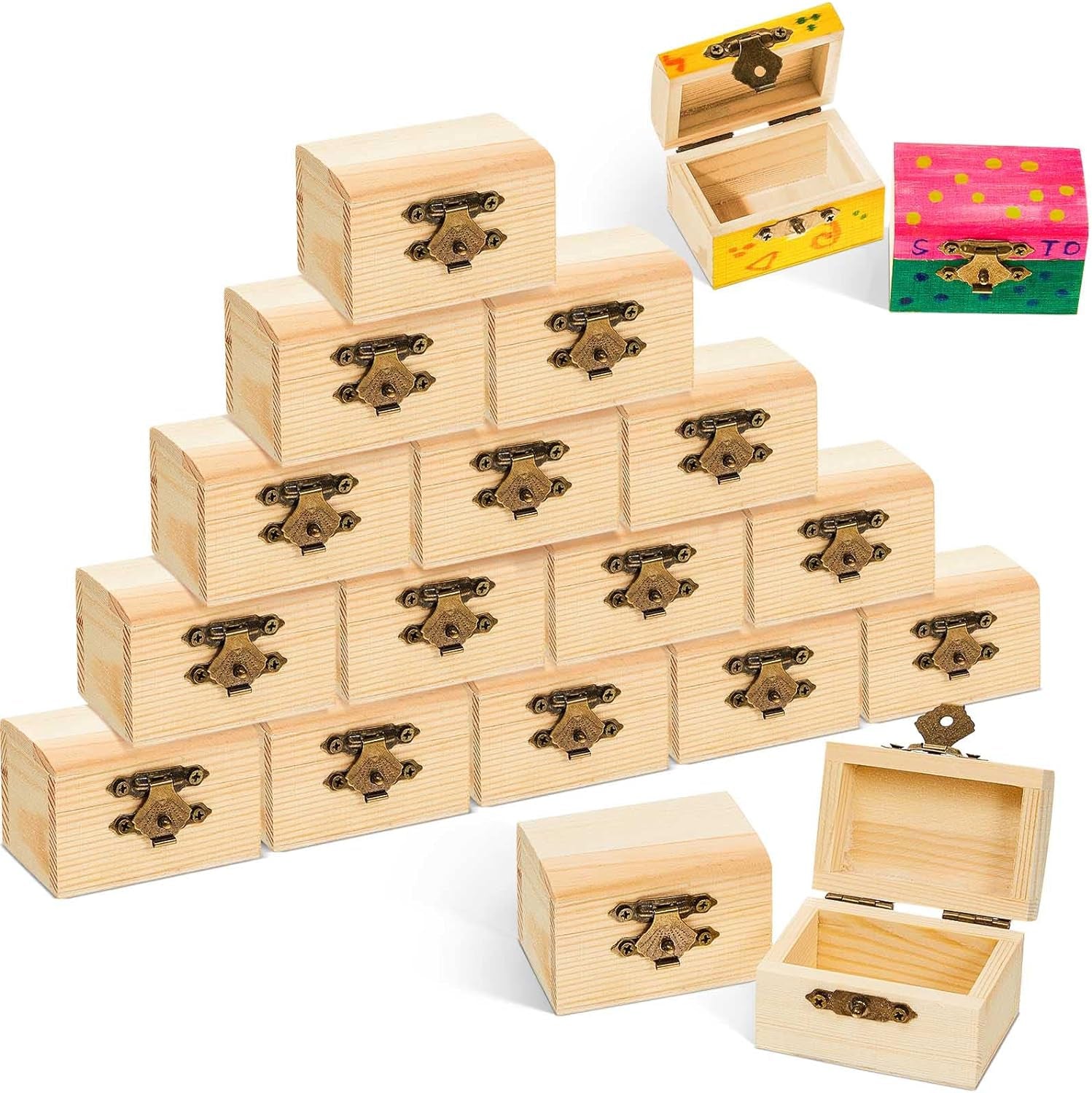 20 Pcs Unfinished Treasure Chest Box Small Wooden Box Mini Treasure Box with Locking Clasp Pirate Chest Party Favors for DIY Crafts Home Decor Props, 2.3 X 1.5 X 1.5 Inch