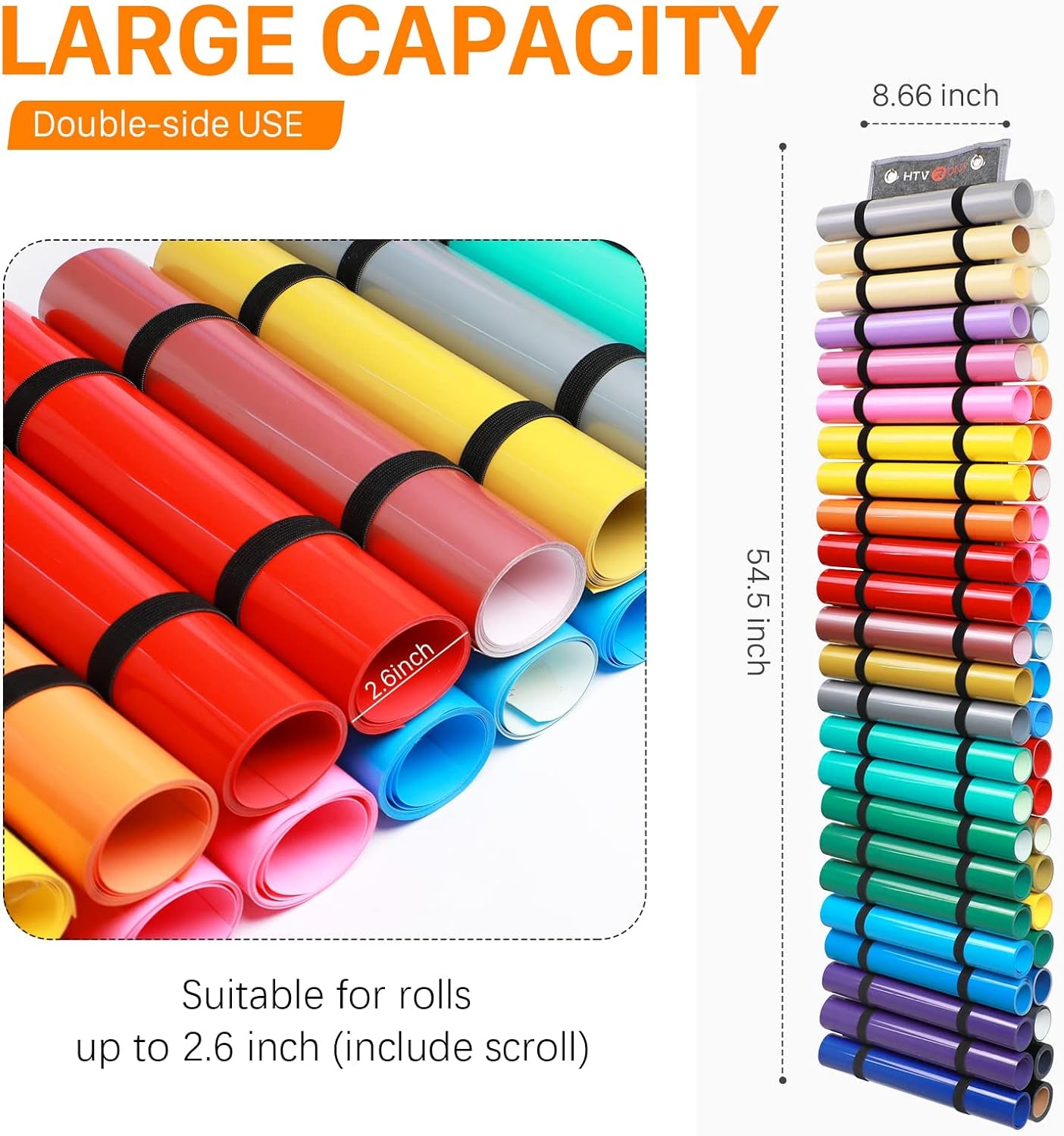 Vinyl Storage Organizer, Vinyl Roll Holder Holds up to 48 Rolls, Grey Craft Vinyl Organizer Wall Mount/Hanging over the Door, Vinyl Roll Storage for Home Craft Room