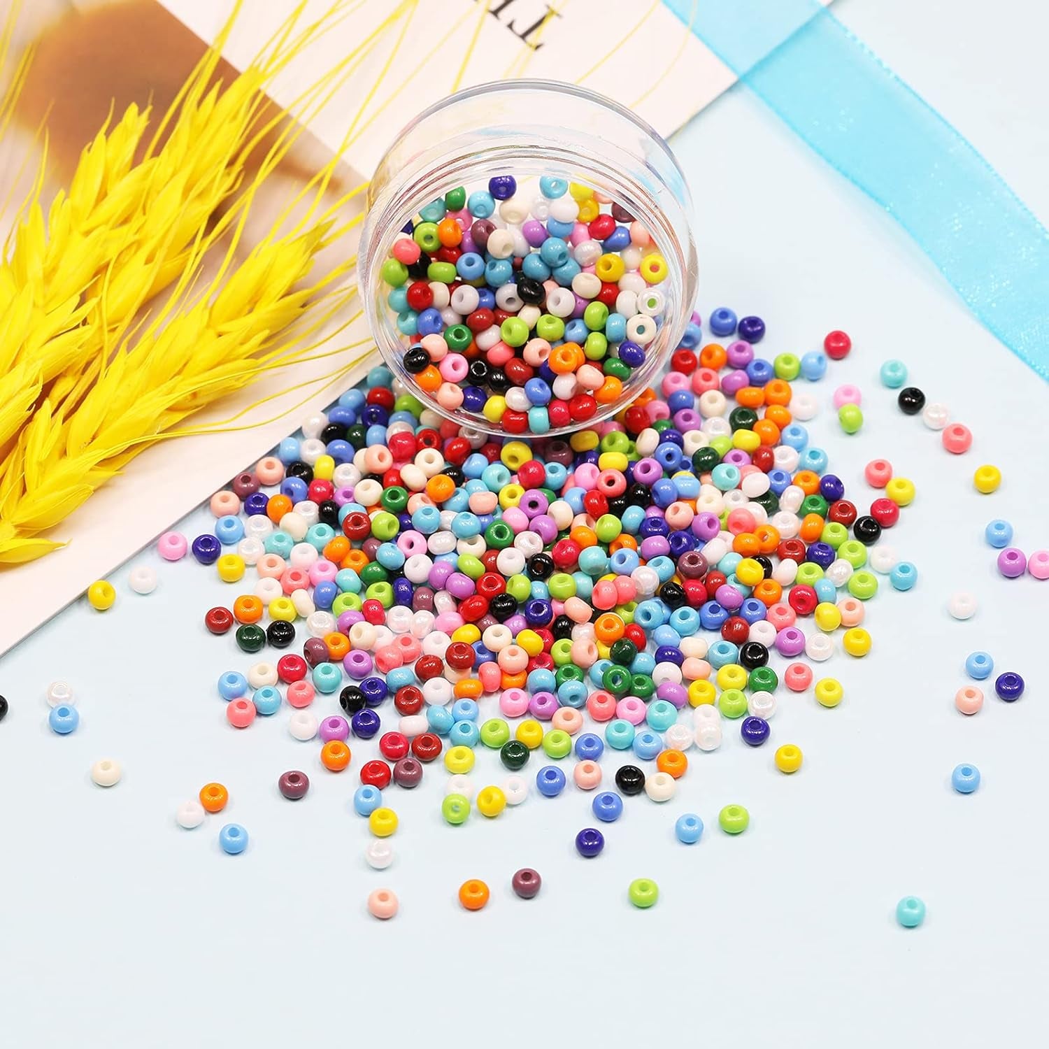 3Mm round Size Almost Uniform Glass Seed Beads with Beading Kit, about 7800Pcs in Box 24 Multicolor Assortment Size 8/0 Craft Seed Beads for Jewelry Making,(About 325Pcs/Color, 24 Colors)