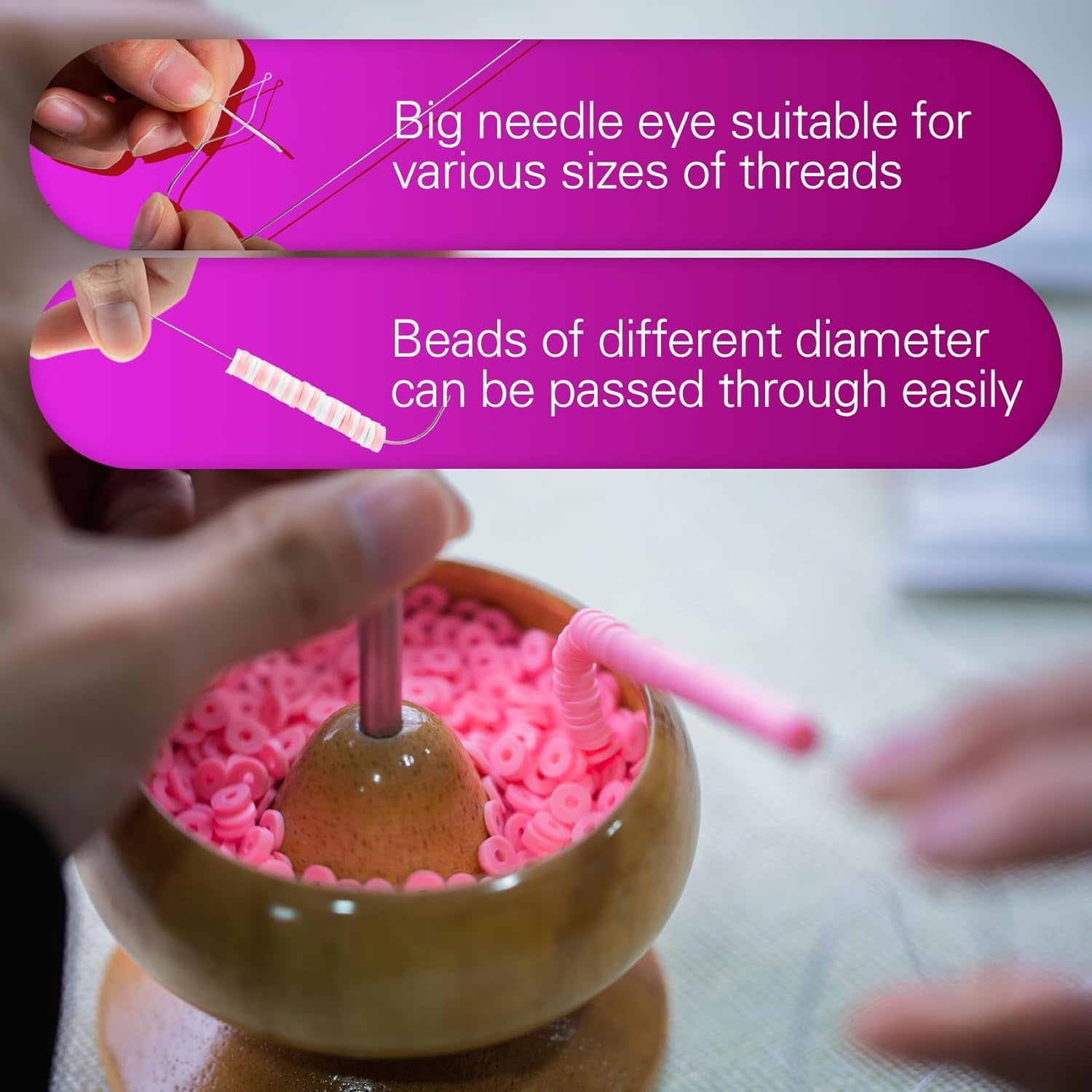 Clay Bead Spinner for Jewelry Making with 2 Big Eye Beading Needles and 1125 Clay Beads, Ideal for Bracelets and Necklaces