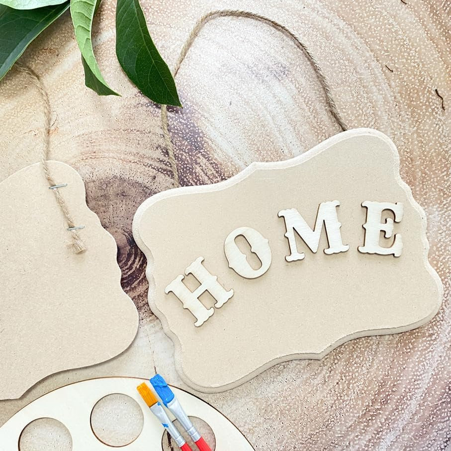 12 Pack Blank Hanging Wooden Signs for Crafts, 7 X 5 in Unfinished Beveled Wood Plaques for DIY, Mini Wood Signboard with Rope for Home Decor,6 Assorted Shapes
