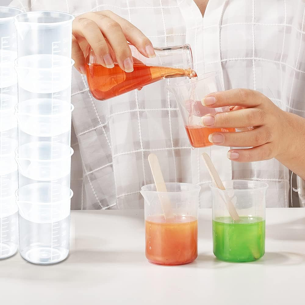 50Ml/1.7Oz Epoxy Mixing Cups, 38PCS Graduated Epoxy Resin Cups, Resin Mixing Cups, Beaker, Pouring Cup, Plastic Measuring Cup for Resin, Epoxy, Acrylic Paint, with 40 PCS Wood Craft Sticks