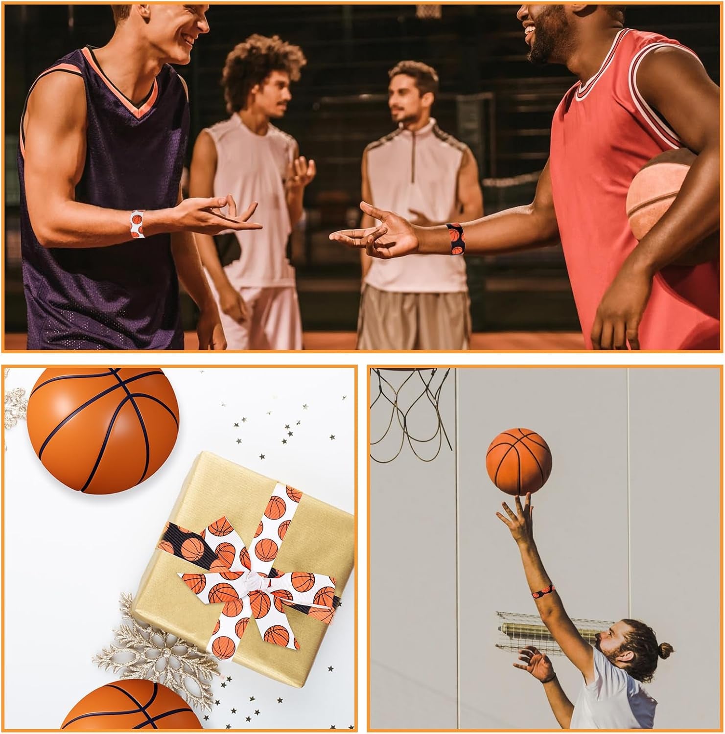 2 Rolls 10 Yards Basketball Ribbon, Basketball Grosgrain Ribbon Cheer Ribbon Pattern Wrapping Ribbon Softball Ribbon for Crafts Cheer Bows Team Uniform Sewing and More