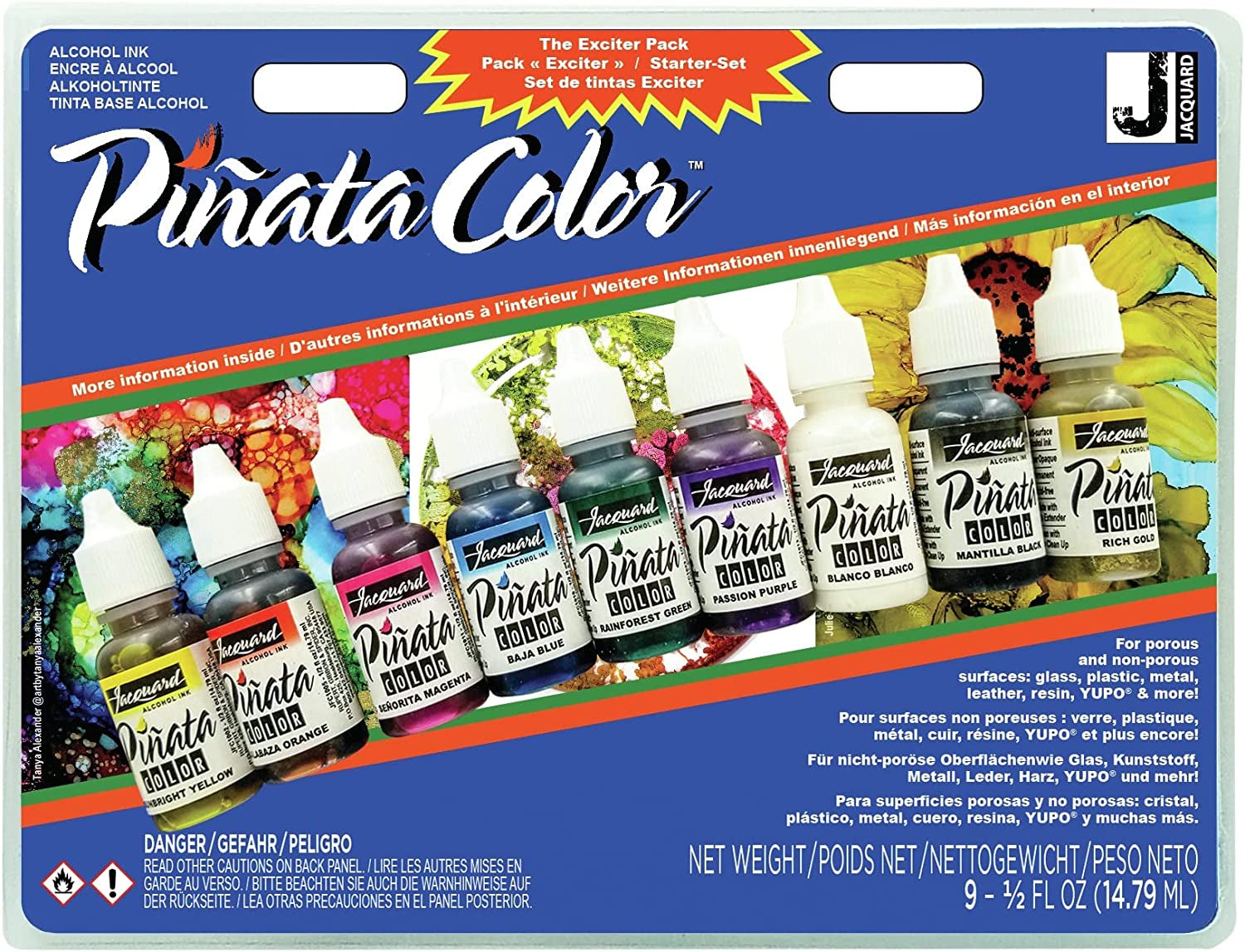 Alcohol Ink Set - Pinata Color Exciter Pack - Highly Saturated - Acid-Free - 9 Assorted Colors Half Ounce