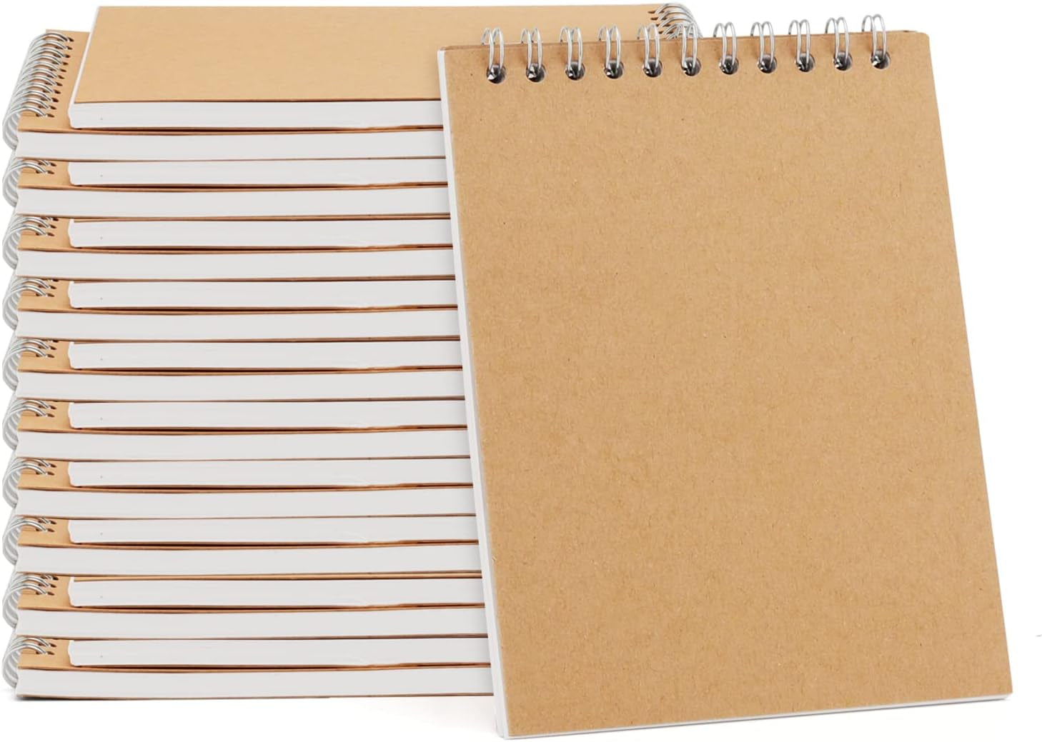 20 PCS A6 Size Top Spiral Bound Sketch Notebooks, Blank Kraft Brown Cardboard Cover Sketch Pad for Animation, Sketching, Drawing, Doodling and Journaling, 60 Sheets for Each Pad