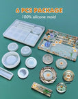 6 PCS Silicone Molds for Resin - Large Resin Molds with Rolling Tray Mold and Resin Grinder Mold for Grind and Storage, DIY Resin Epoxy Kit