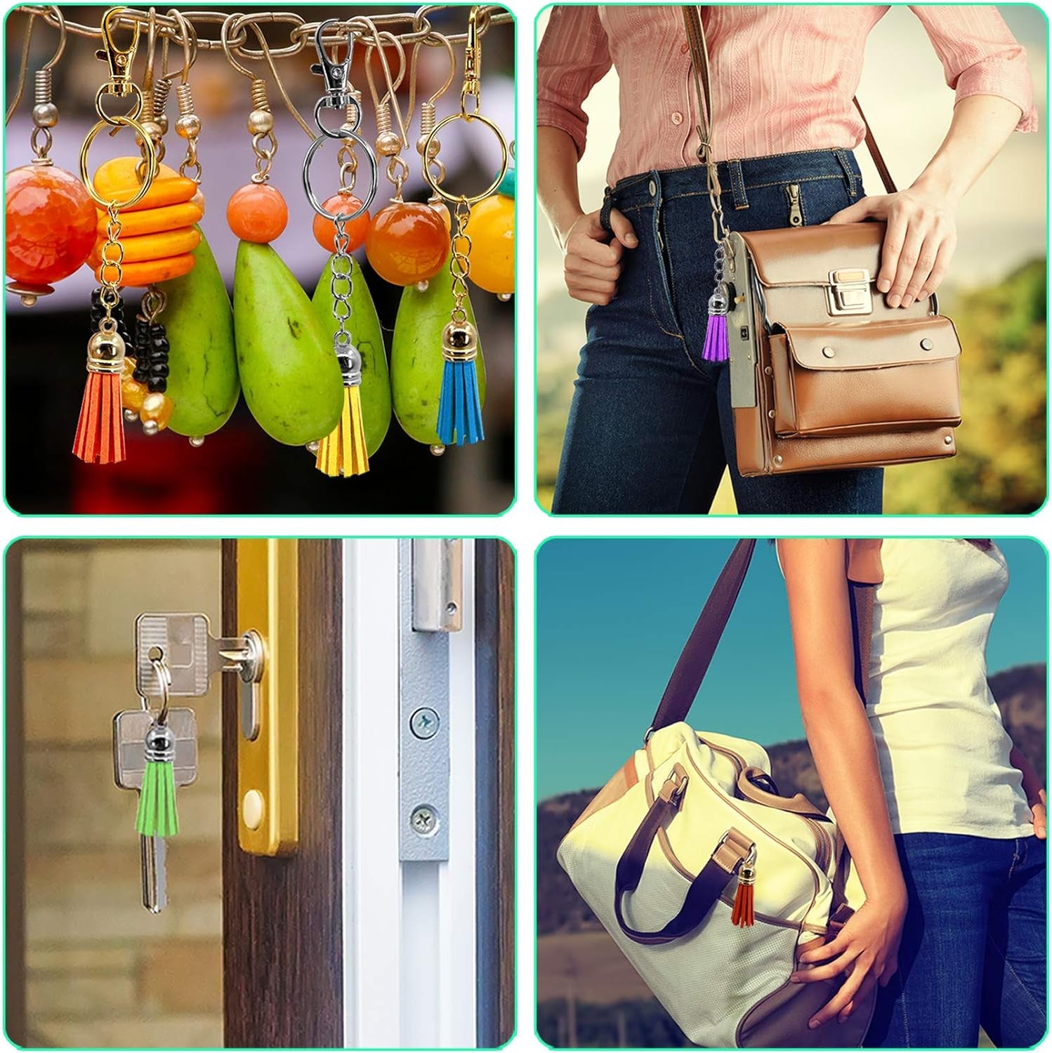 240 Pieces Keychain Tassels Bulk Leather Tassel Pendants Colorful Tassel for Keychain, Craft and DIY Projects, 60 Colors (Gold and Silver Cap)