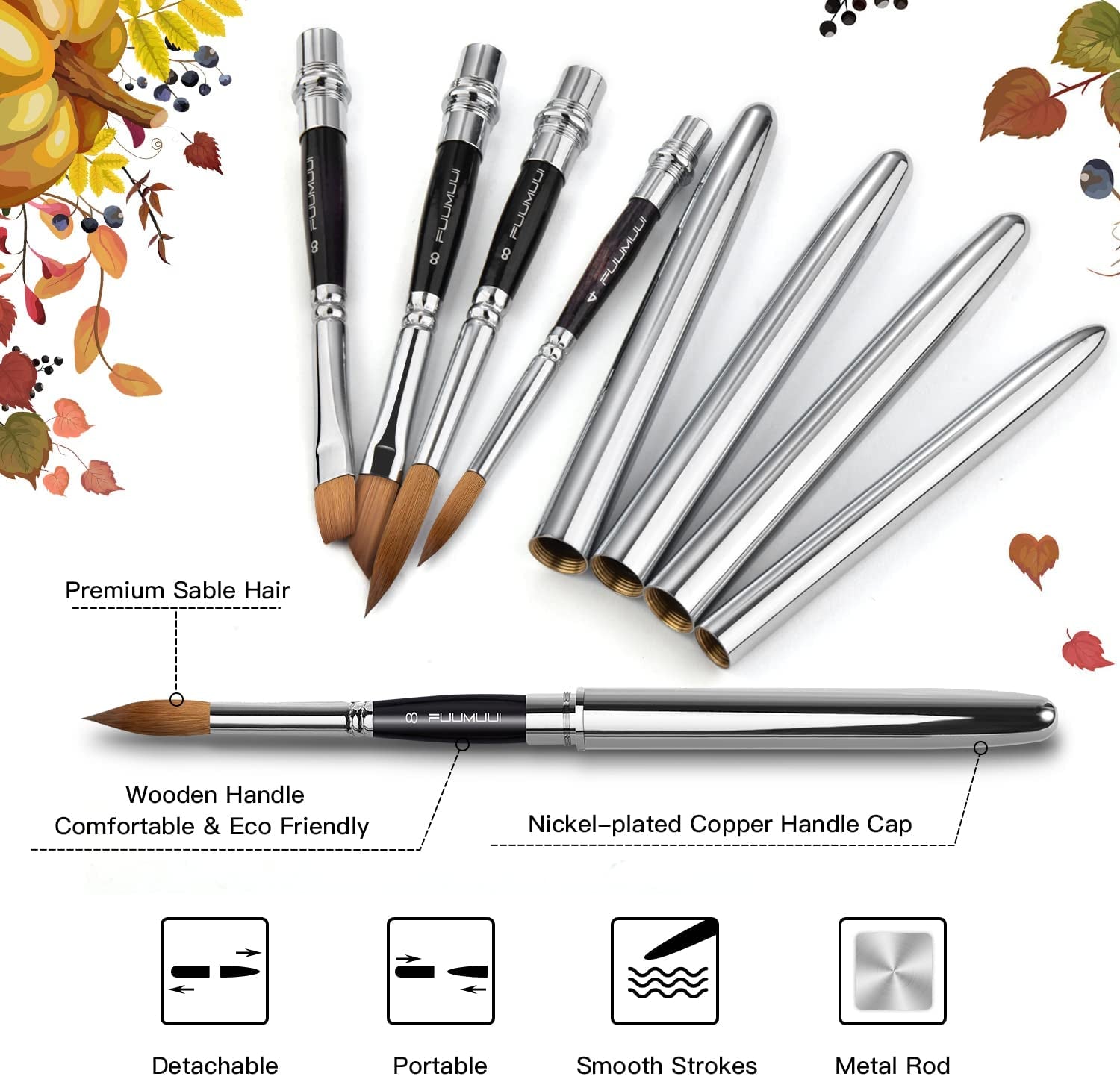 Sable Travel Watercolor Brushes,  4Pcs Kolinsky Sable Watercolor Travel Brushes with Leather Pouch - Fine Point Rounds Dagger Flat for Watercolor Gouache Ink Painting