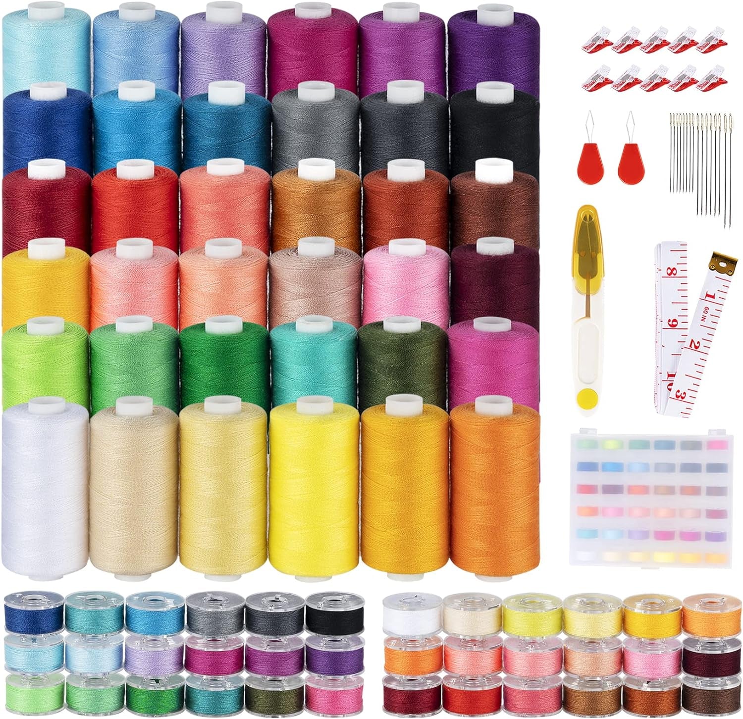 95Pcs Bobbins Sewing Thread Kits, 400 Yards per Sewing Thread Polyester Spools with Case 45 Colors Sewing Supplies, Prewound Bobbin for Brother Singer Janome Hand &amp; Machine Sewing