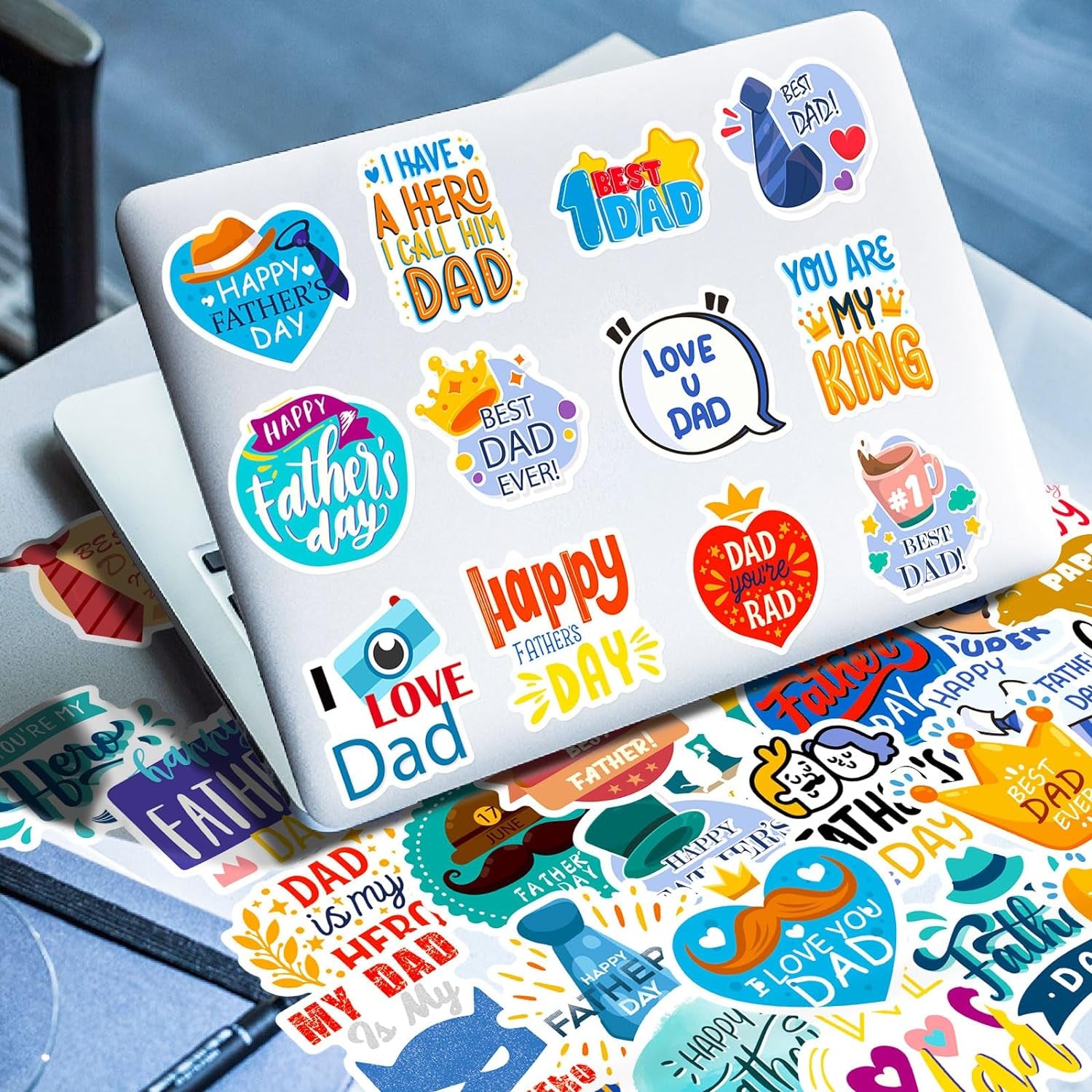 Fathers Day Stickers for Adults, 150Pcs Fathers Day Stickers Decals Decorations Bulk Gifts Set for Fathers Day Gift Cards Scrapbook Skateboard Laptop Water Bottle.