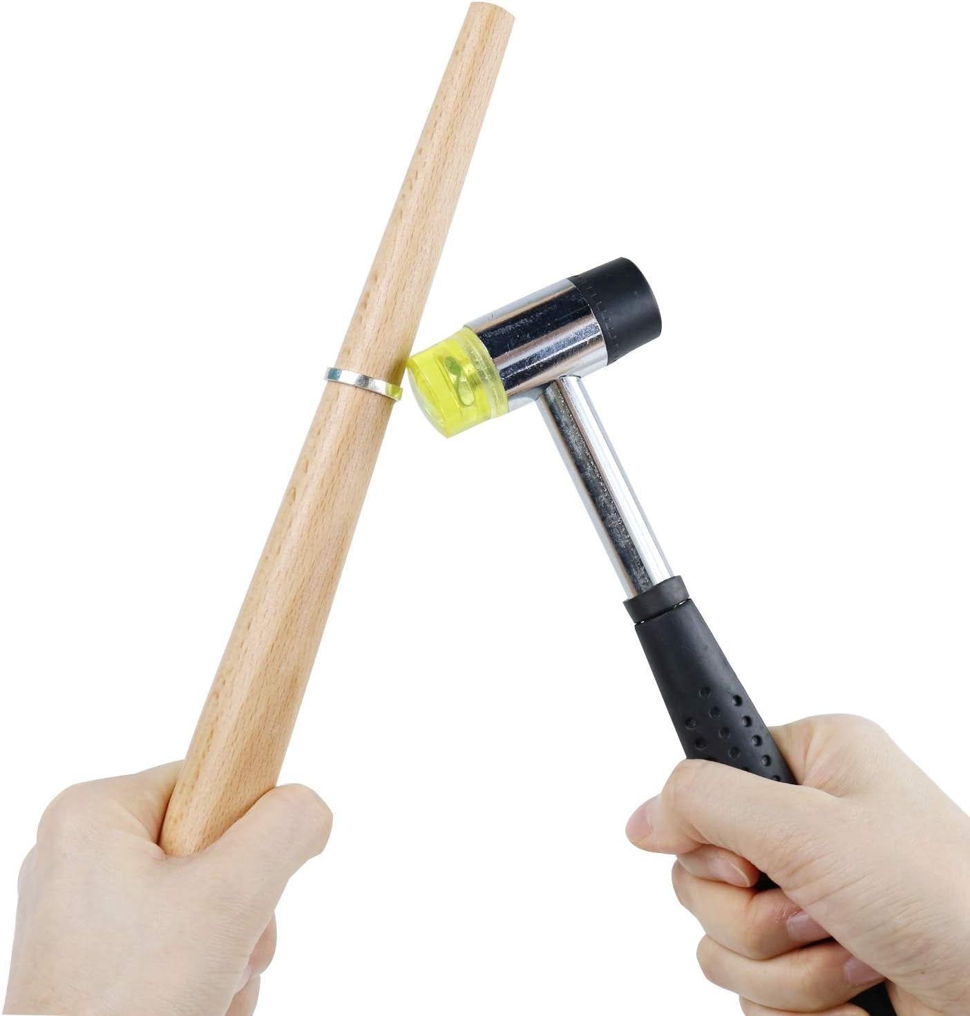 Ring Mandrel Metal Ring Sizer Set with Jewelry Rubber Mallet Hammer Rings Size Measuring Tools Finger Gauge Wood Ring Shaper Tool Jeweler'S Repair Kit