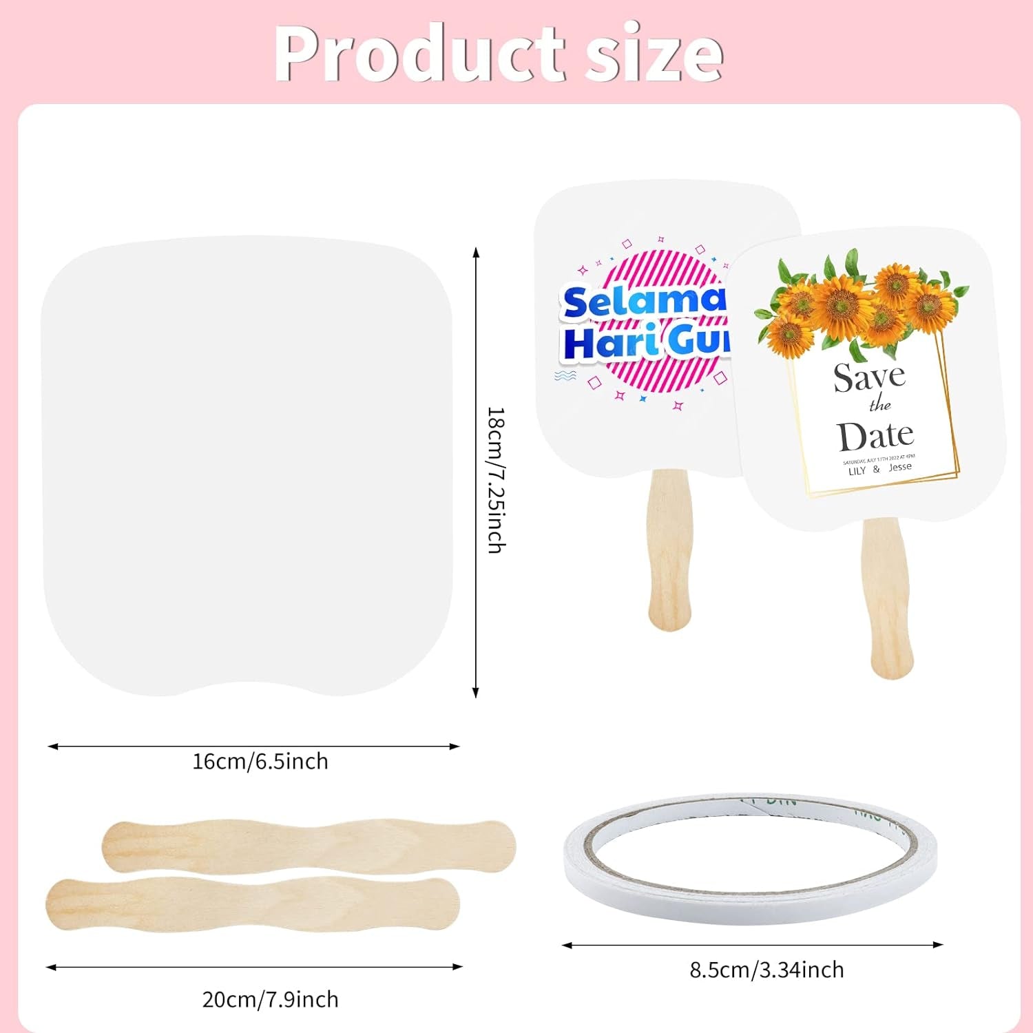 30 Pieces Church Fans Handheld Set, Including Fan Handle Craft Sticks Wavy Wooden Sticks, Blank White Cardstock, Double Sided Tape Church Fans for DIY Crafting Painting