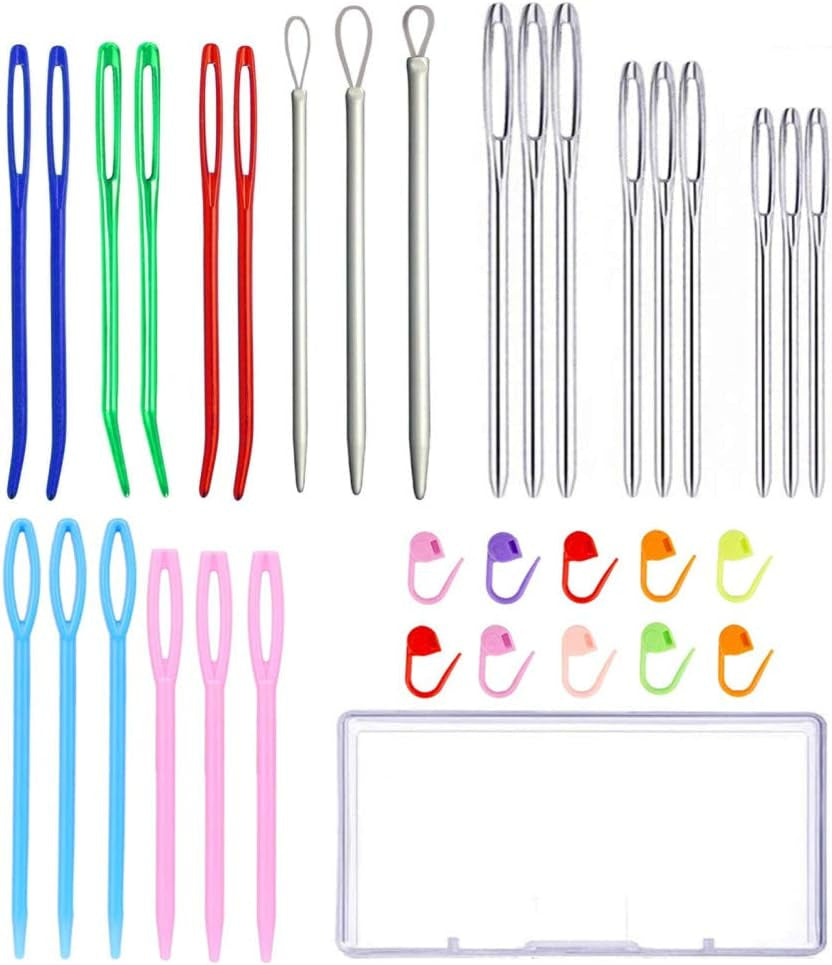 35Pcs Yarn Needle Tapestry Needles,Darning Needle Yarn Needles,Big Eye Blunt Knitting Needles with Stitch Markers for Knitting Crocheting